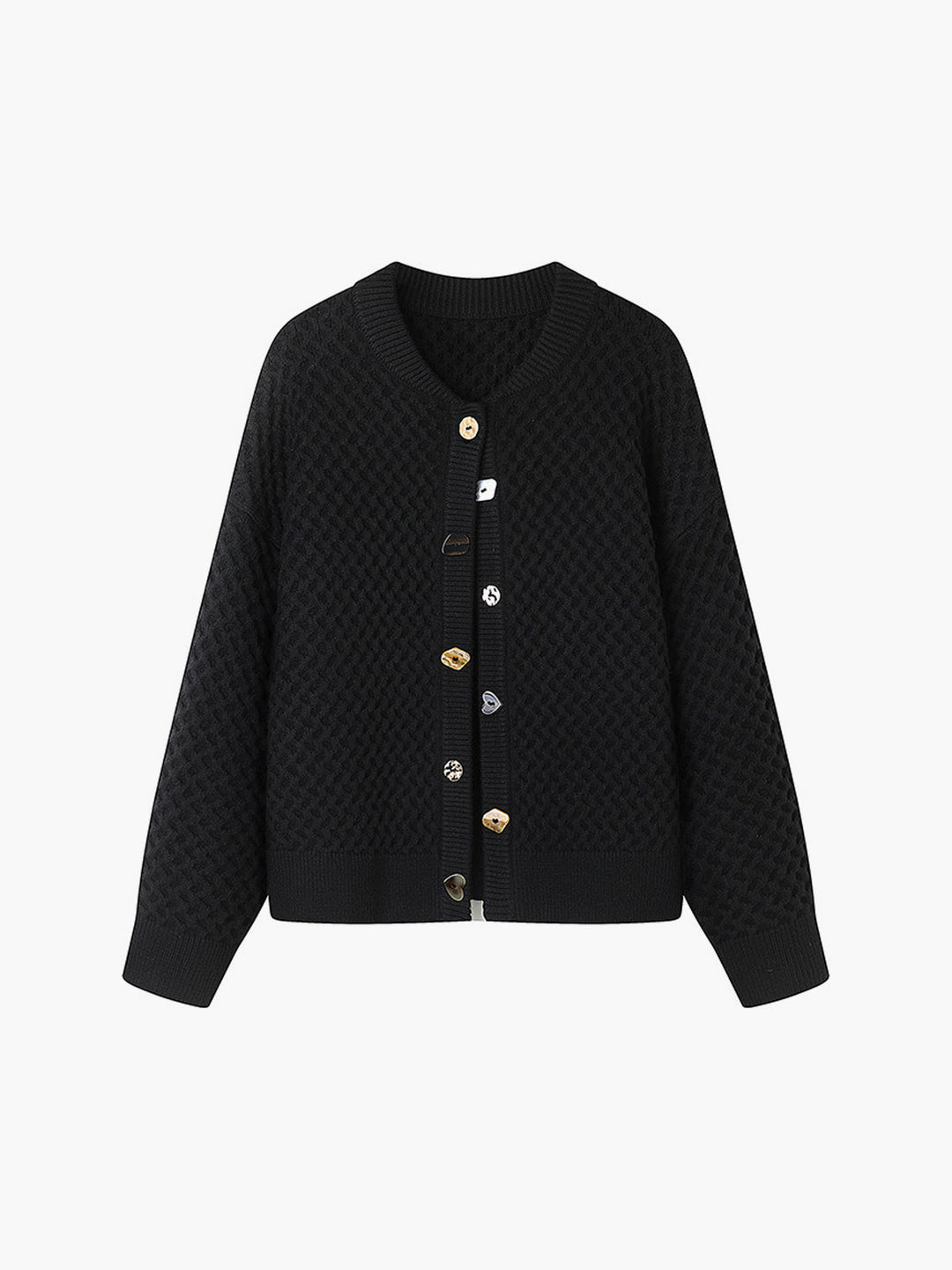 Geometrik düğme hırka, gündelik ve şık tarz