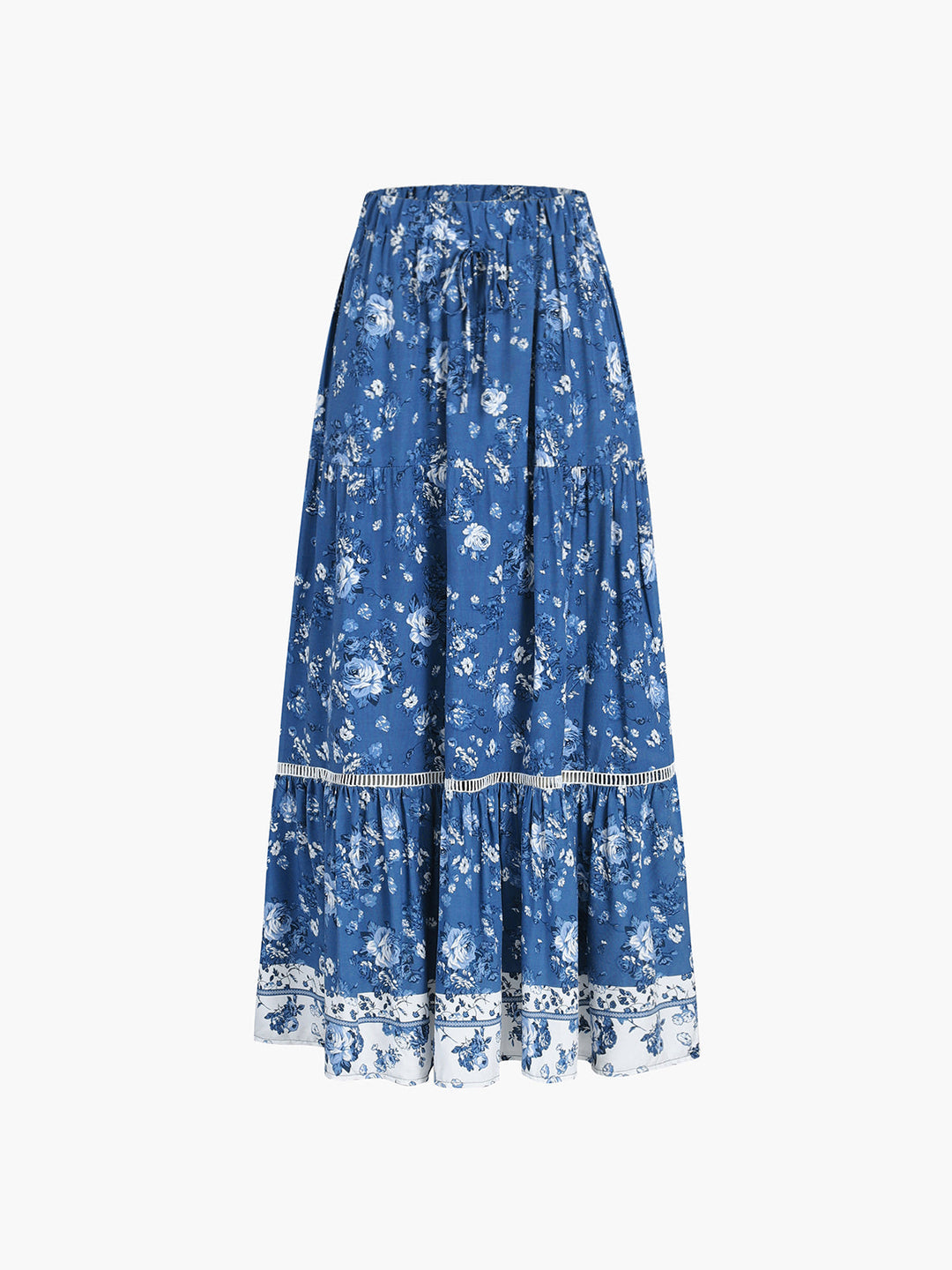 Çiçek baskılı beli bağlamalı maxi etek