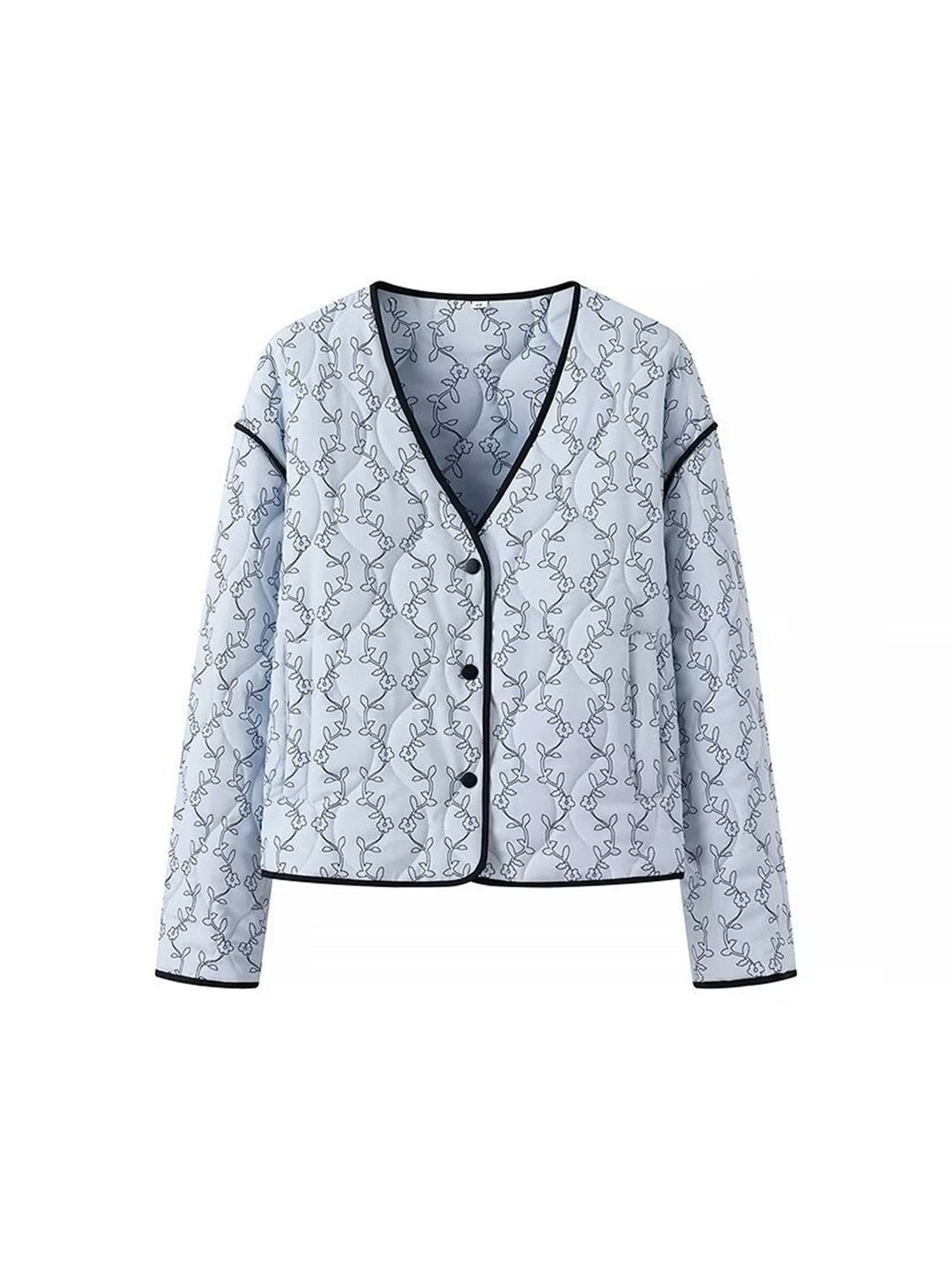 Kontrast şeritli baskılı düğmeli kış ceketi