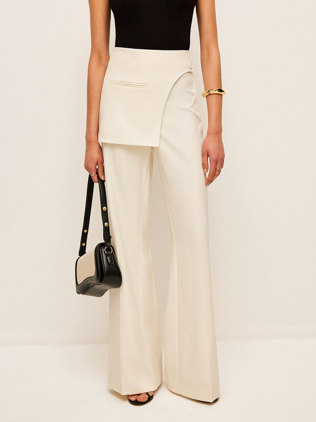 Şık orta bel pantolonlar, sarma detaylı ve cepli, Svelte Chic