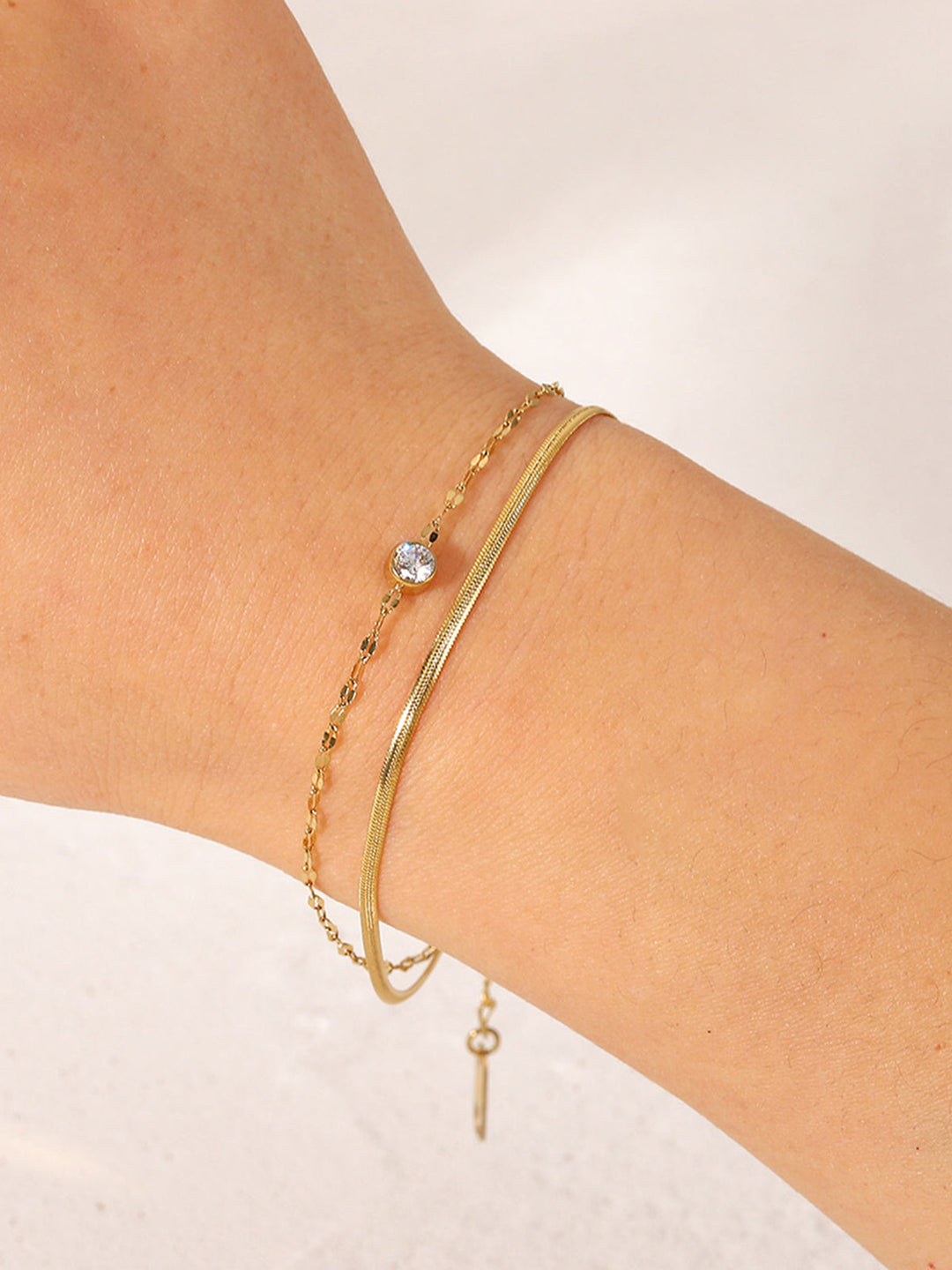 Golden Double Chains Rhinestone Bilezik