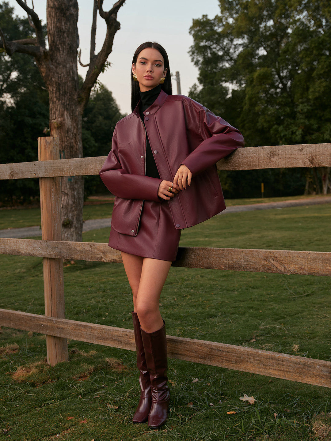 Şık Duruş Yaka Suni Deri Ceket