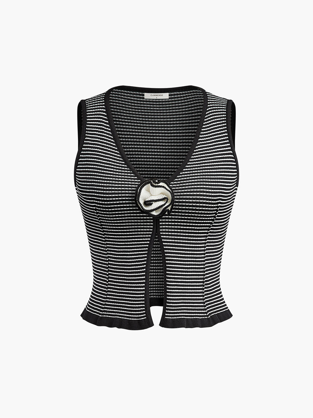 3D Çiçek Çizgili Kazak Yelek, romantik stil