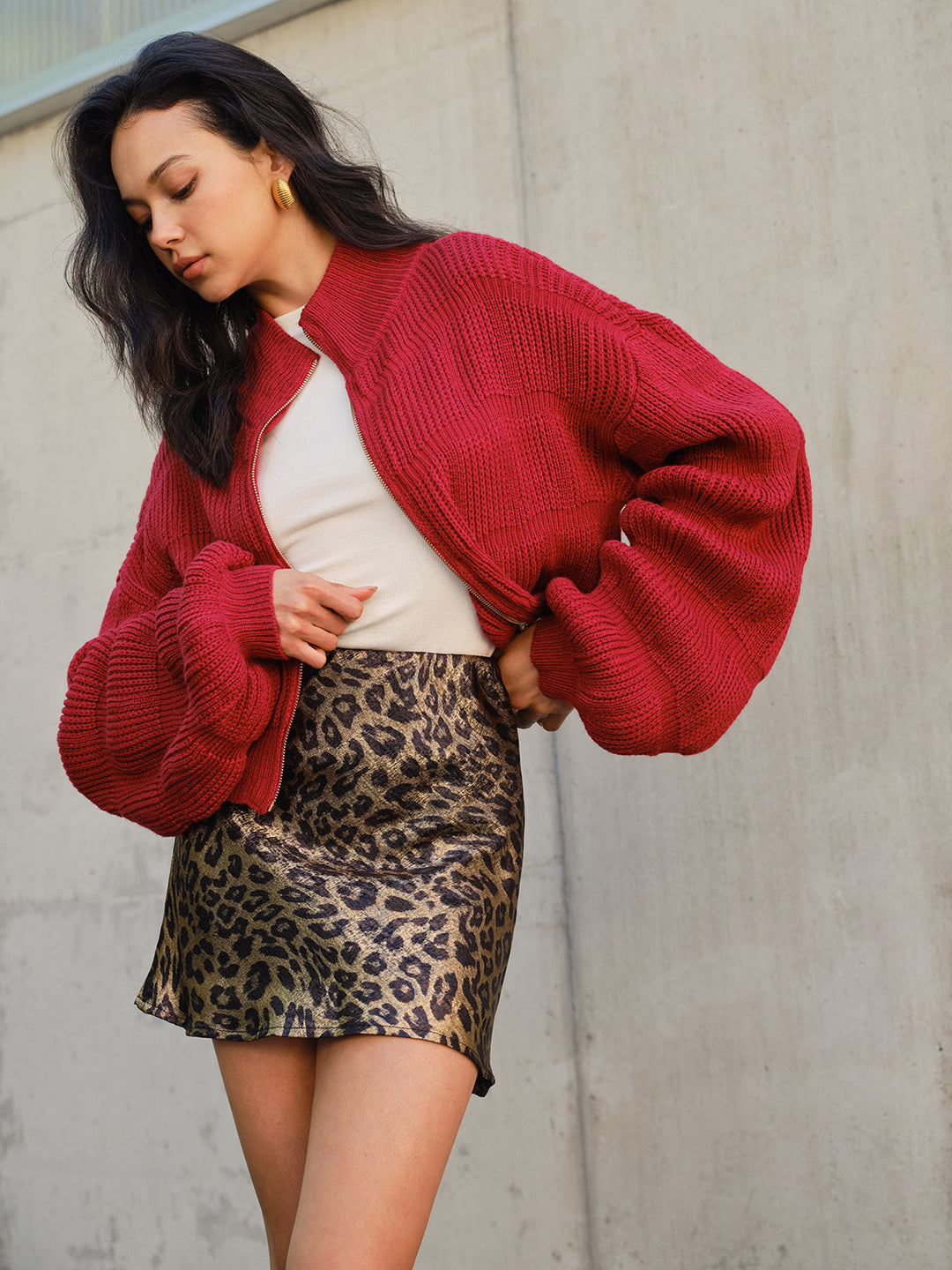 Şık Yarım Yaka Fermuarlı Kısa Kaban