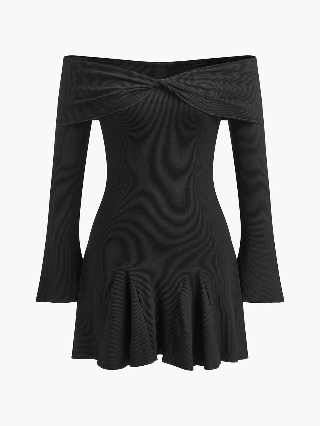 Asimetrik omuzlu akışkan triko elbise