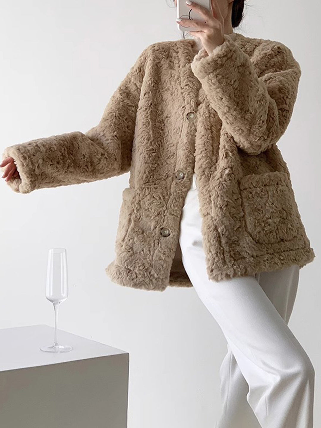 Minky V-Yaka Butik Yapay Kürk Ceket, Svelte Chic