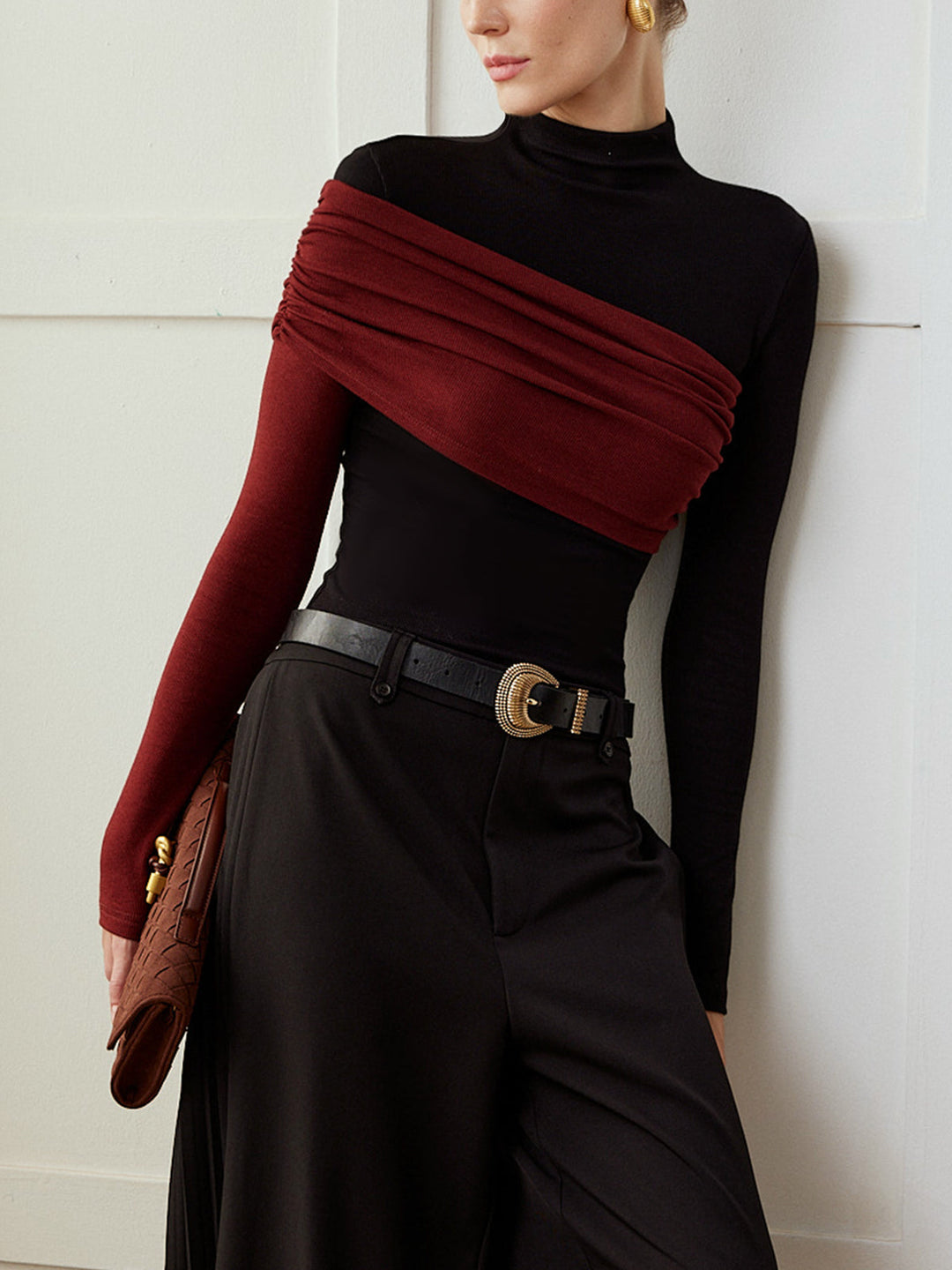 Renk Bloklu Pileli Jersey Dar Üst ürün görseli