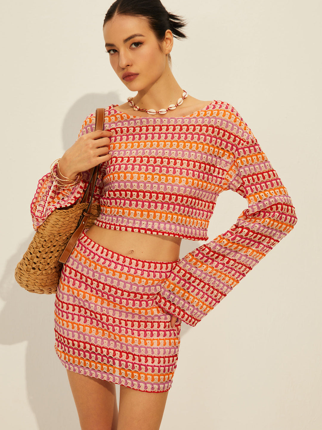 Svelte Chic bisiklet yaka uzun kollu etek takımı