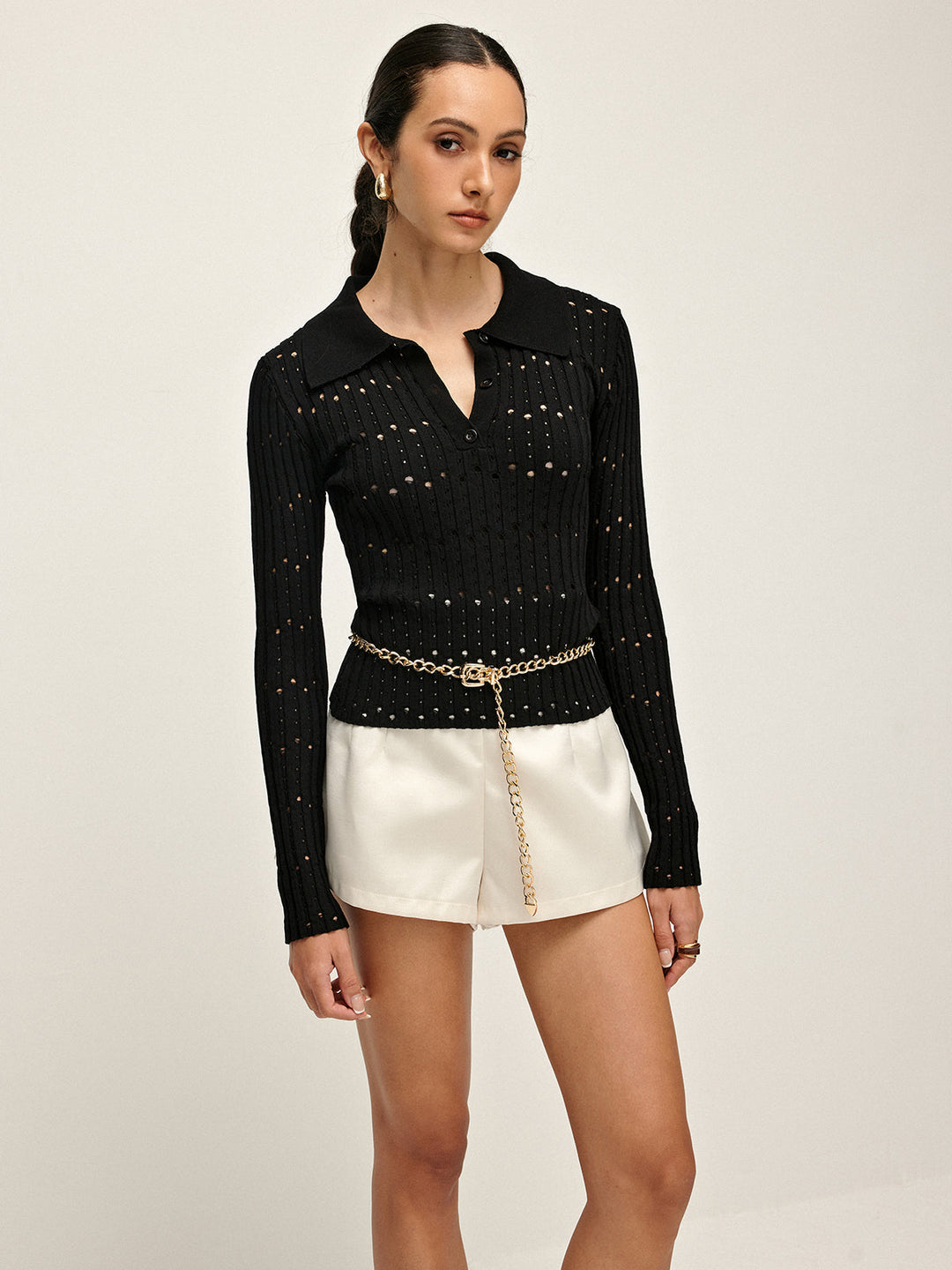 Boş düğmeli polo kazak, Svelte Chic