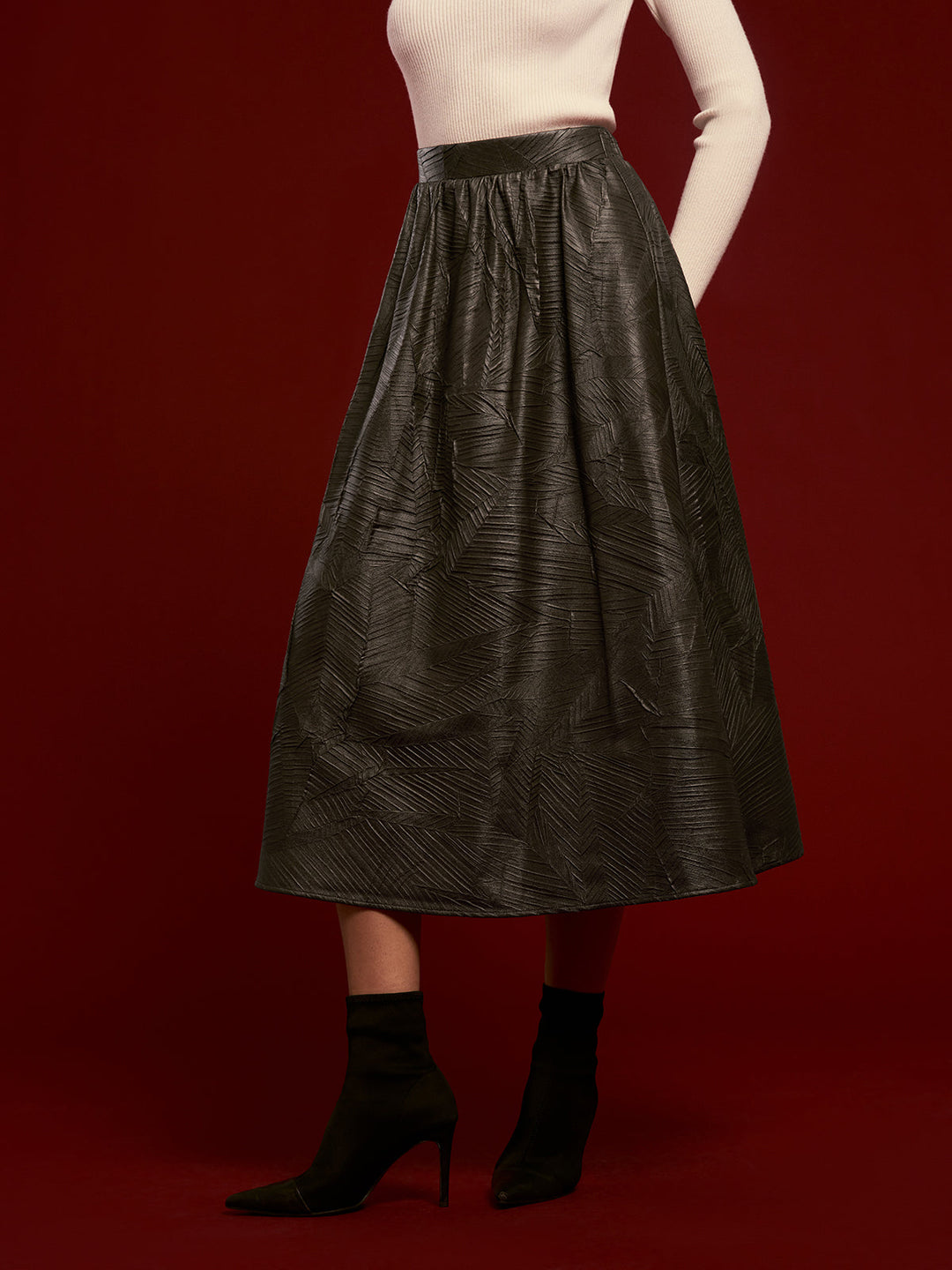 Retro deri görünümlü kemerli etek