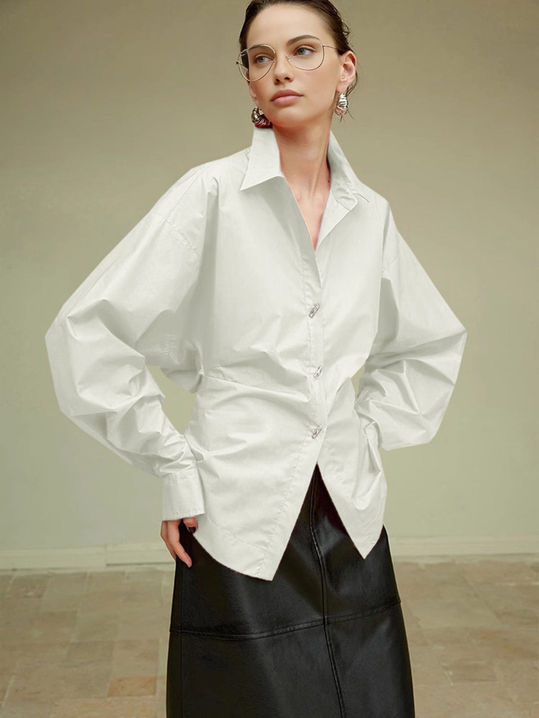 Svelte Chic Cotton Side Pleated Polo Shirt