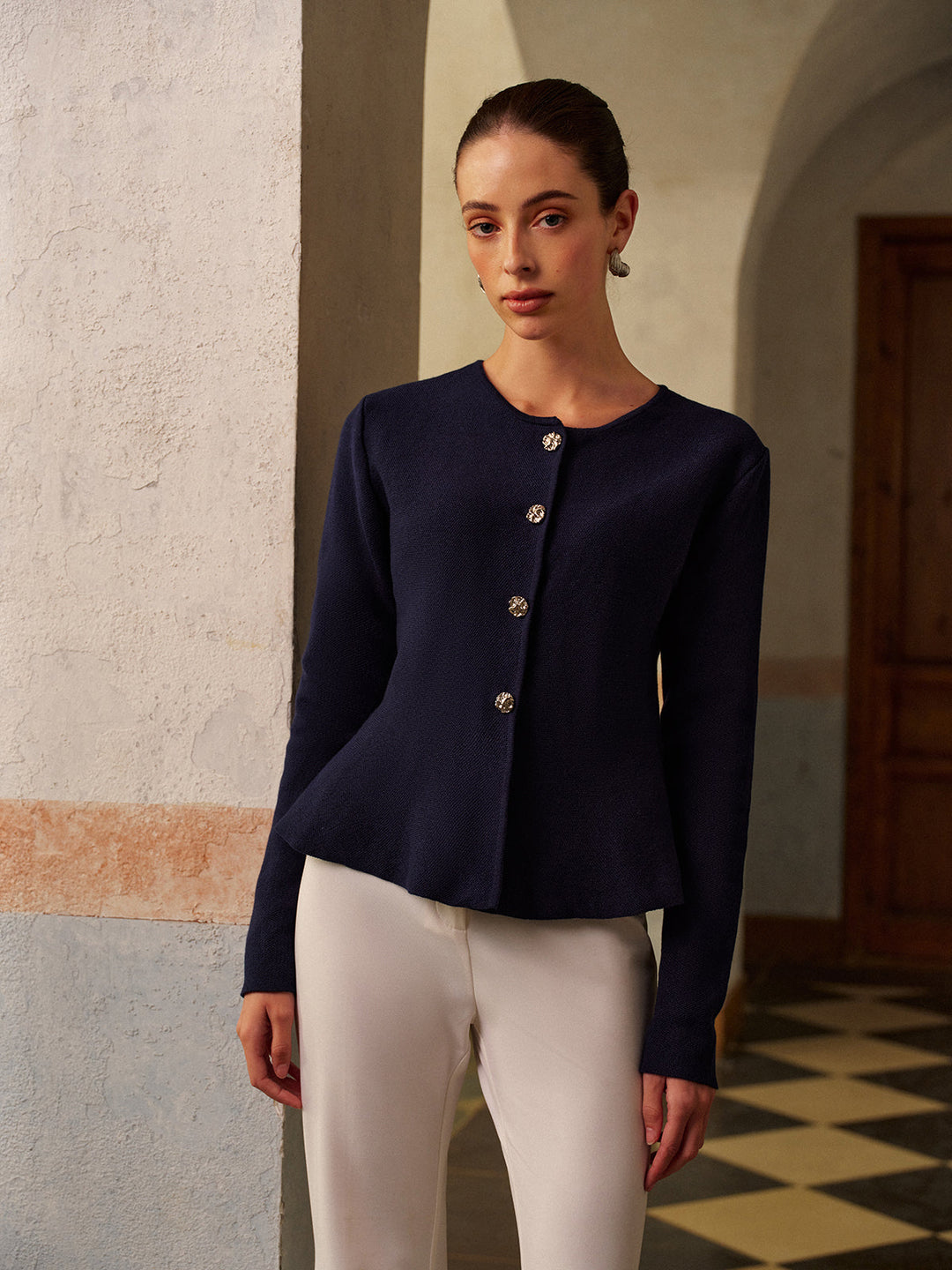 Şık Metal Düğmeli Kısa K Cardigan