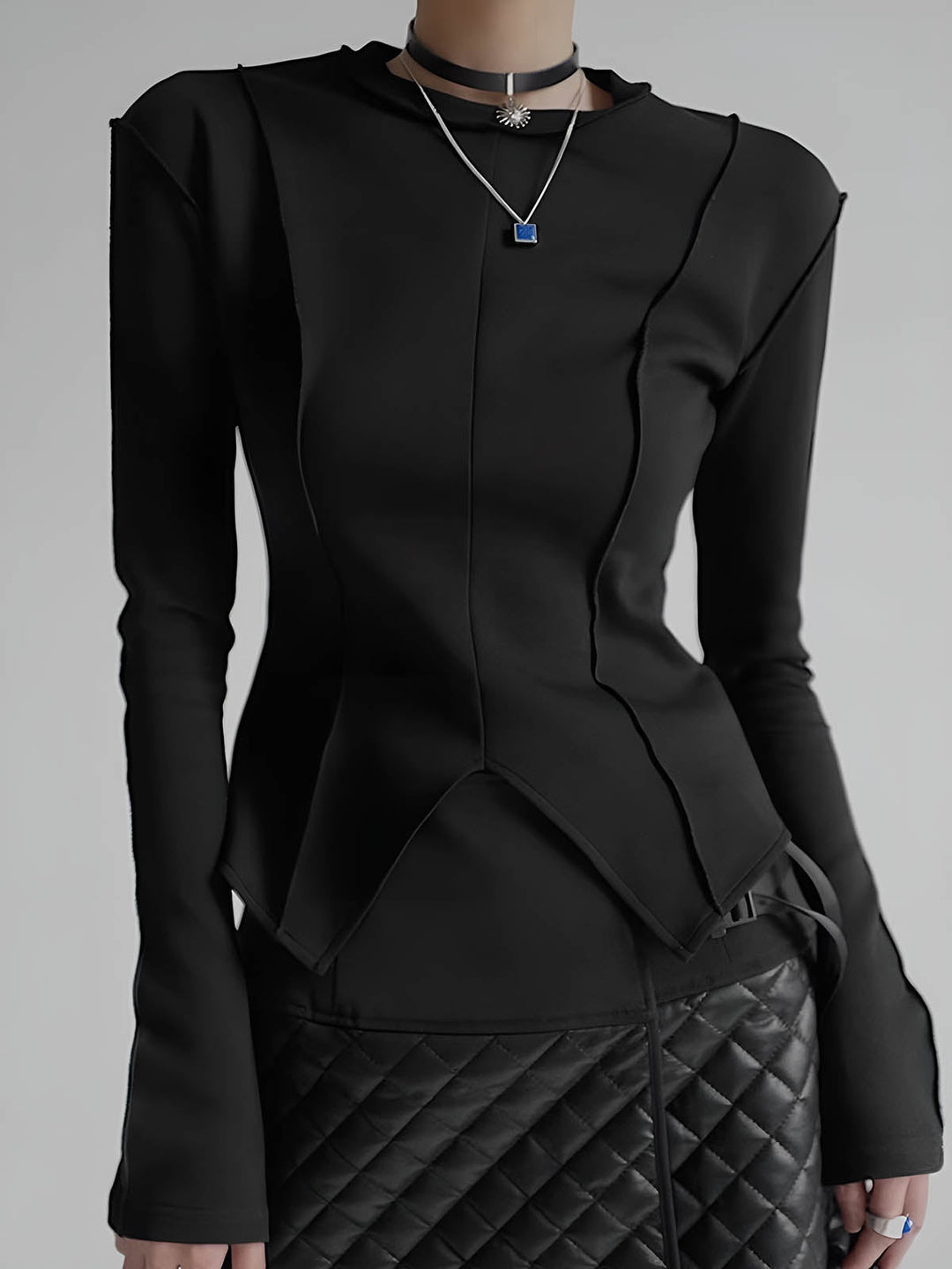 Borulu İnce Jarse Bluz, yuvarlak yaka, uzun kollu, gündelik stil