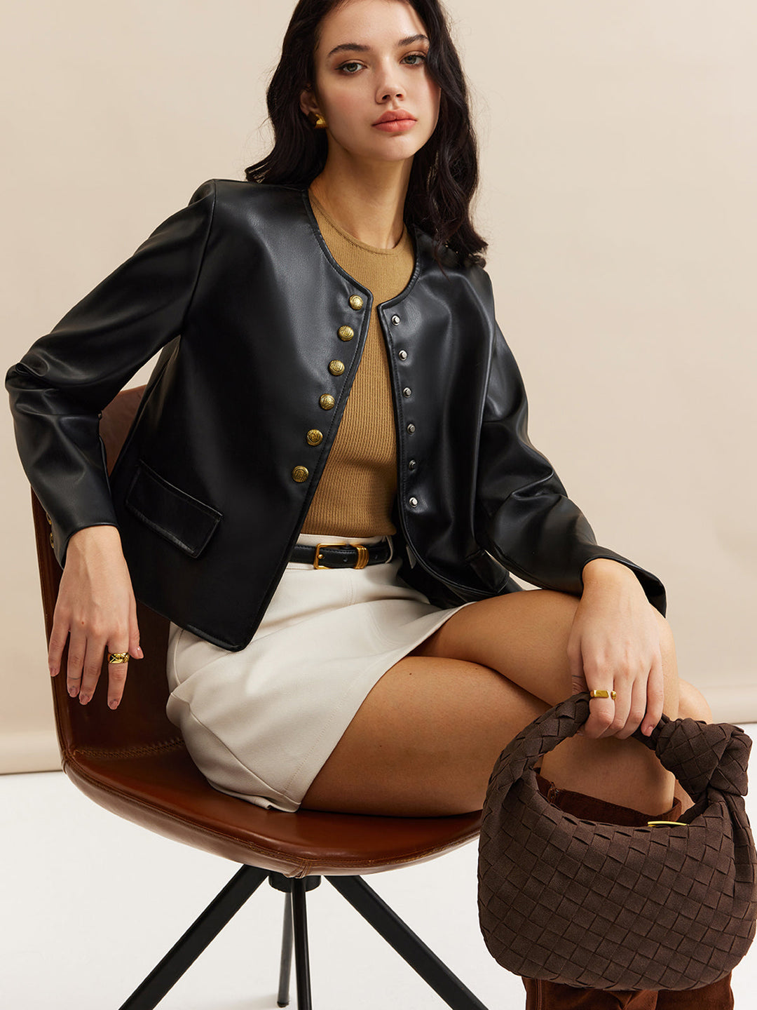 Düğme detaylı süet kısa blazer ceket