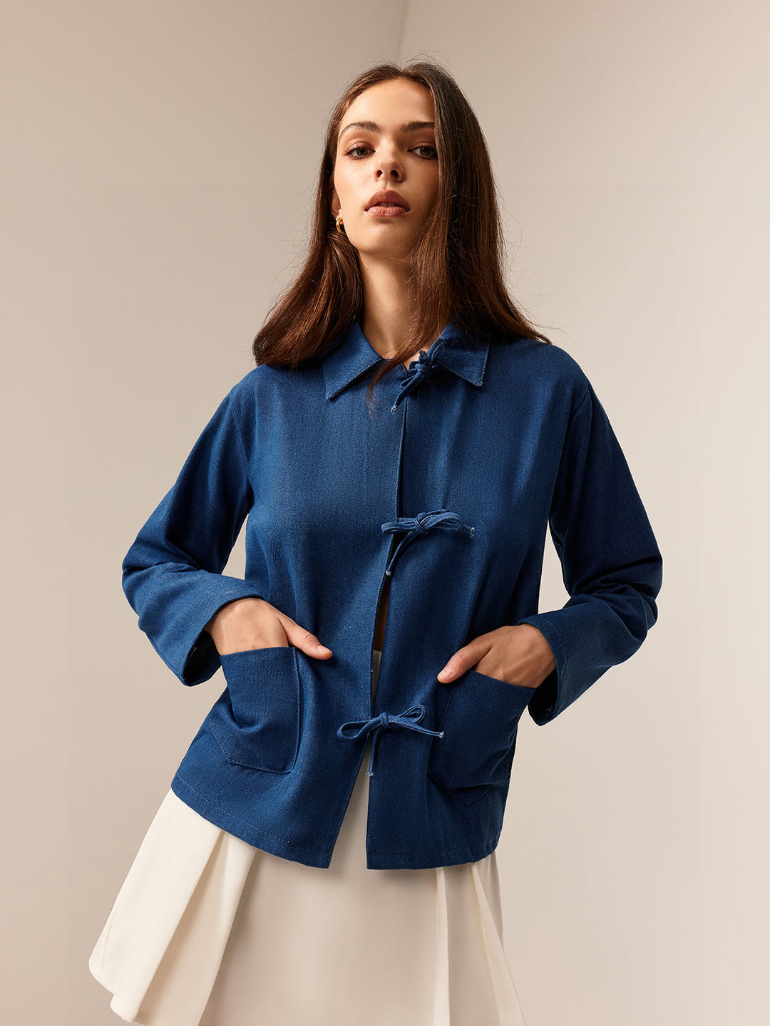 Bağcıklı Yumuşak Denim Bluz - Svelte Chic