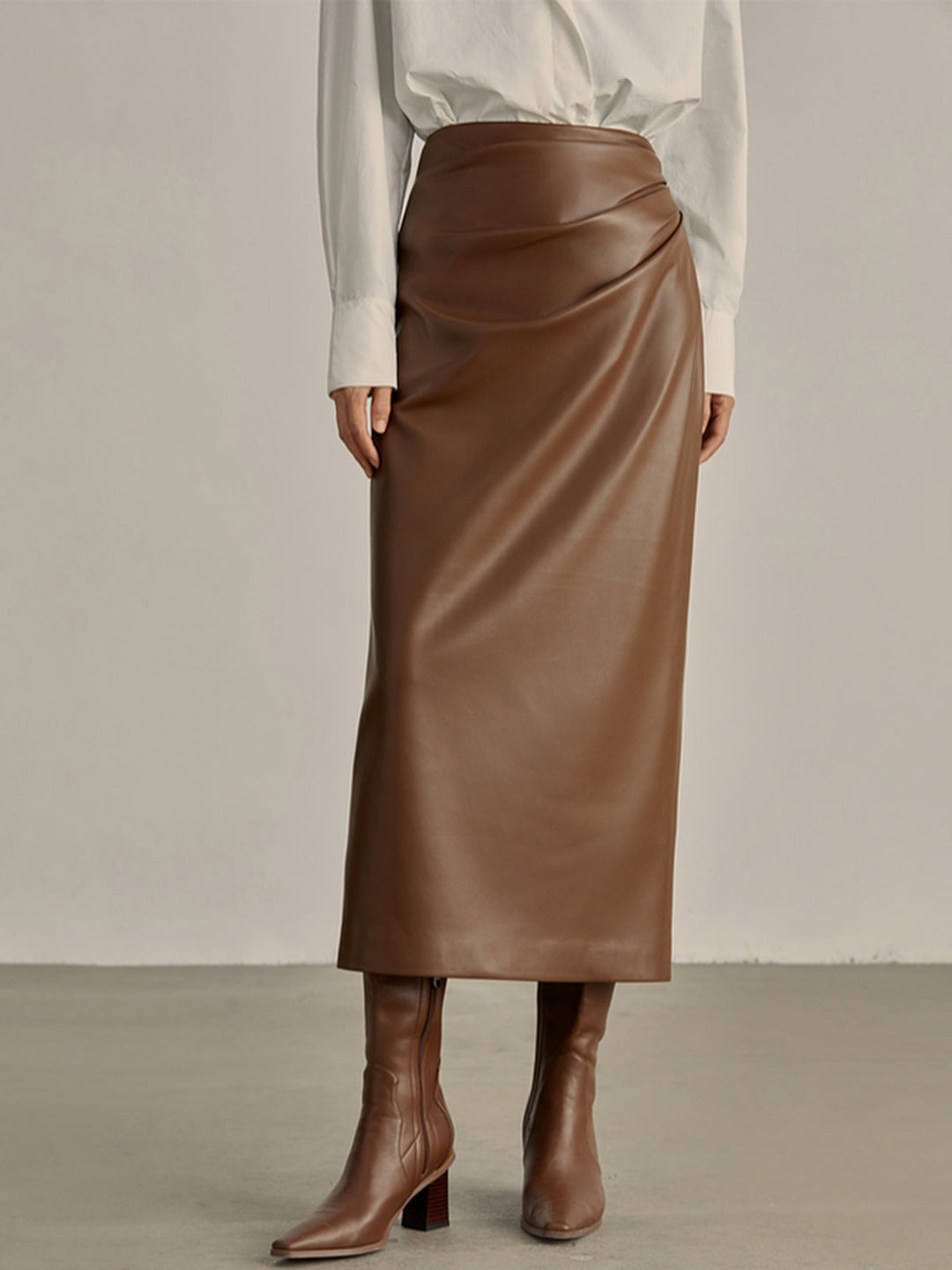 Minimalist PU Leather Skirt, şık ve modern tasarımıyla