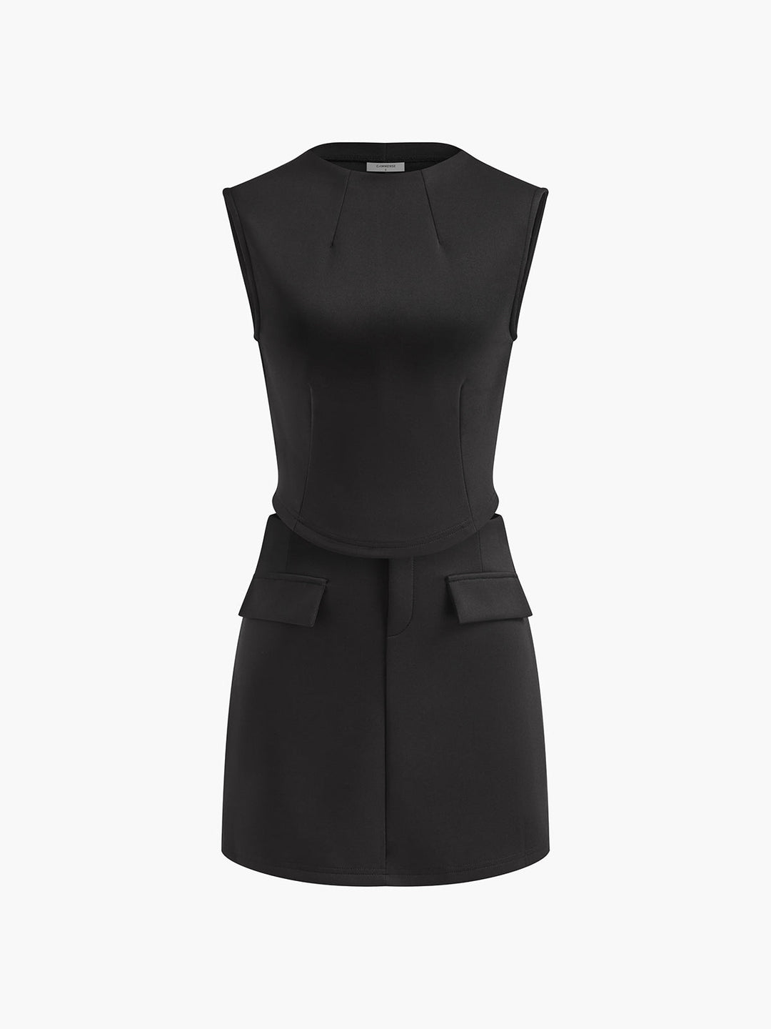 İnce kolsuz cepli etek takım