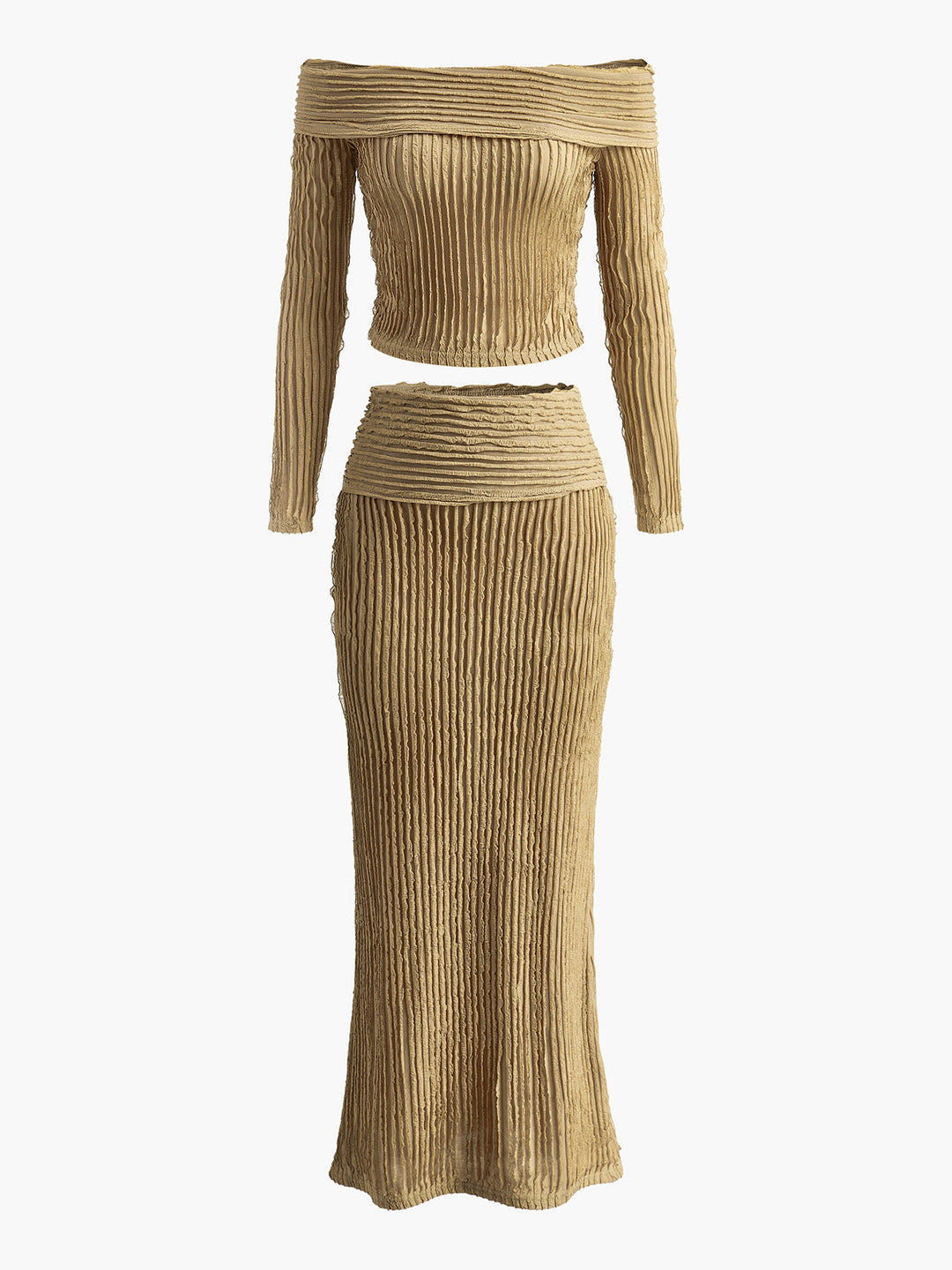 Omuz Açık Plise Dar Etek Takımı, şık ve modern tasarım