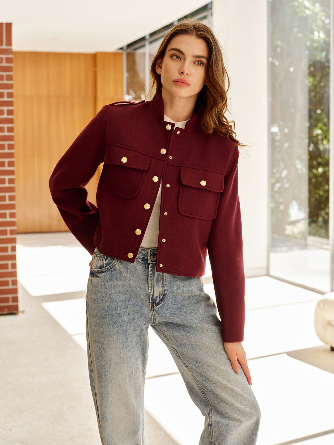 Düğmeli Dik Yaka Ceket - Svelte Chic
