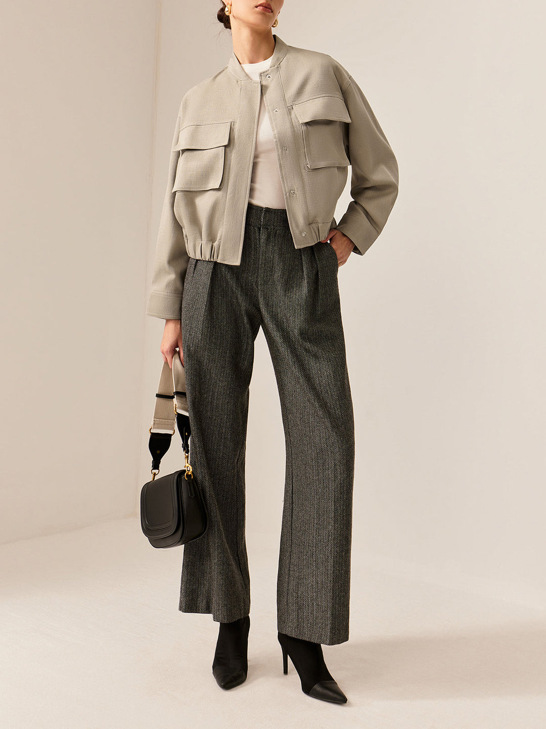 Düz Uzun Kollu Kargo Ceket, kadın modası, Svelte Chic