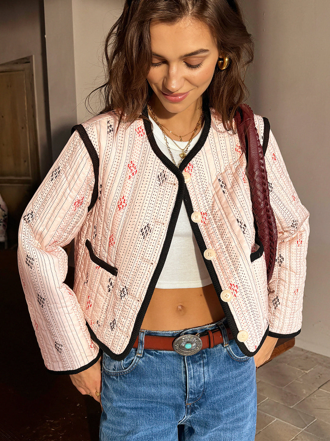 Boheme Kontrast Dikişli Kısa Ceket, Svelte Chic