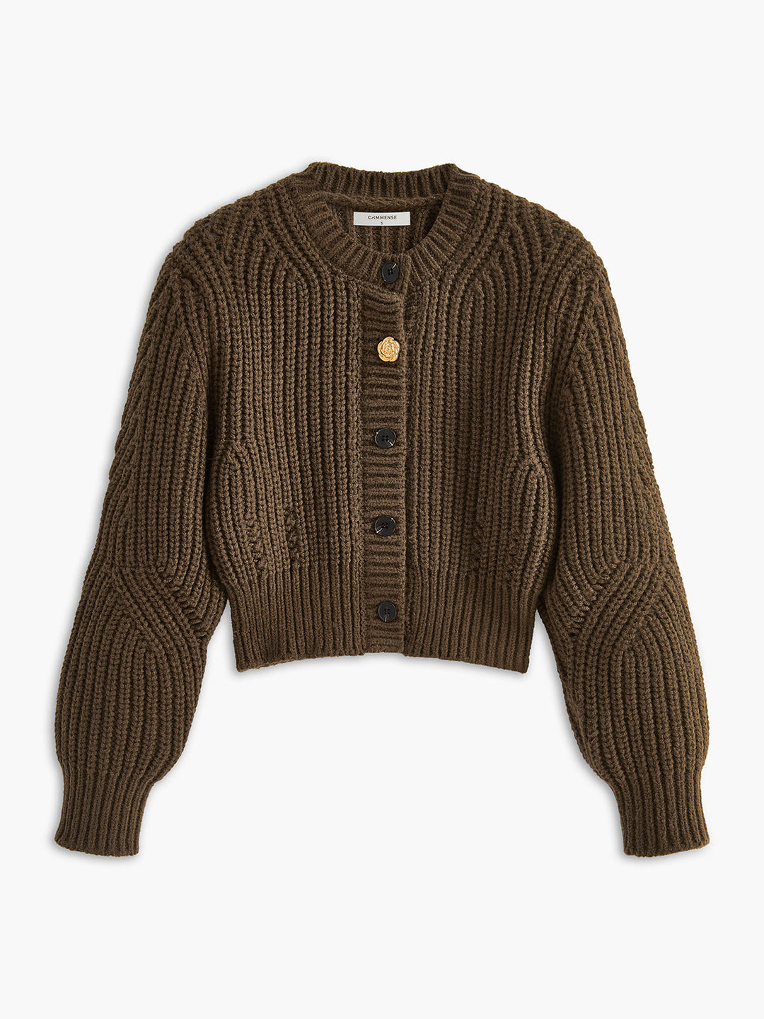 Yuvarlak yaka metal detaylı kısa kazak