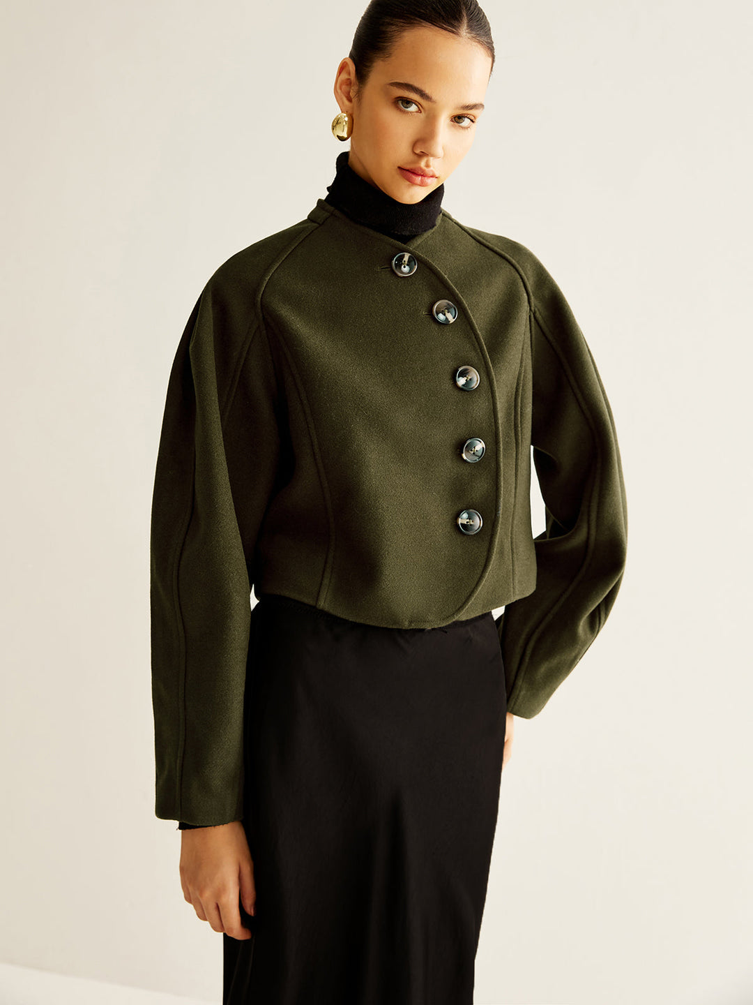 Asimetrik Düğmeli Kısa Tweed Palto - Svelte Chic