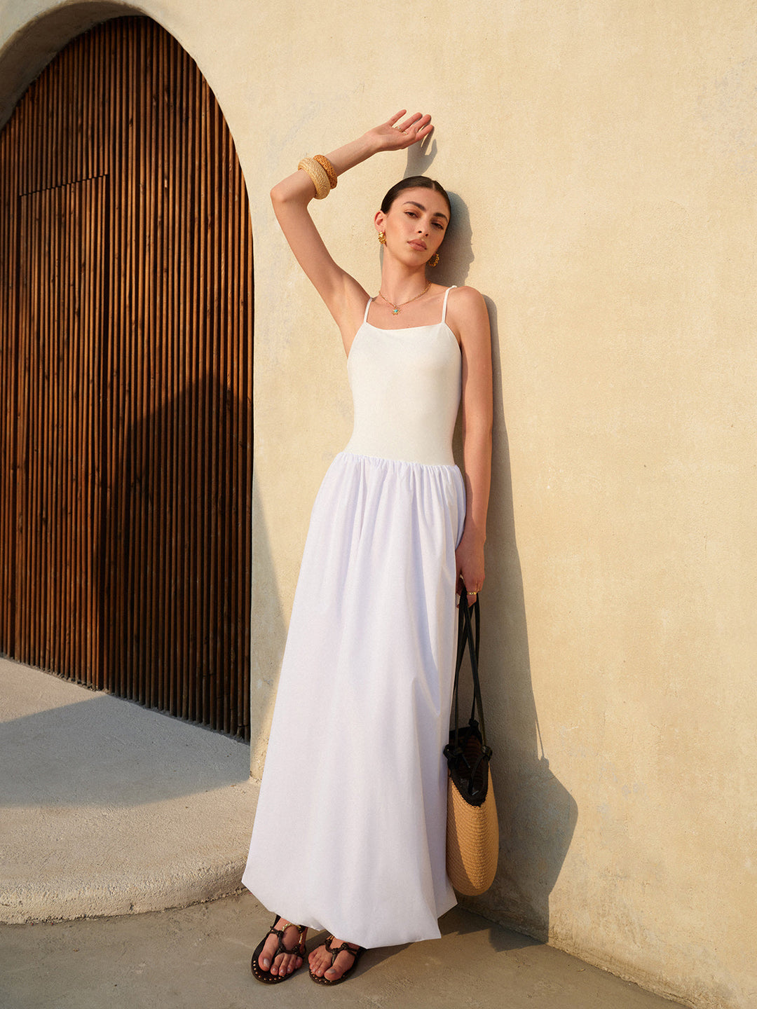 Şık Balon Etek Askılı Elbise