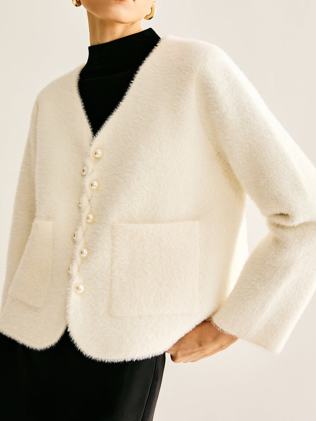 Romantik Göğüs Cepli Kabarık Hırka, Svelte Chic