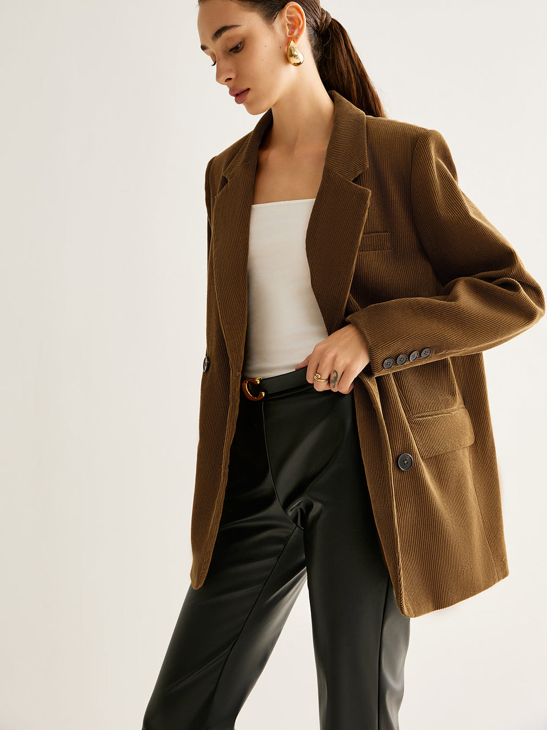 Pamuk korduroy düğmeli ceket, günlük ve şık tarz