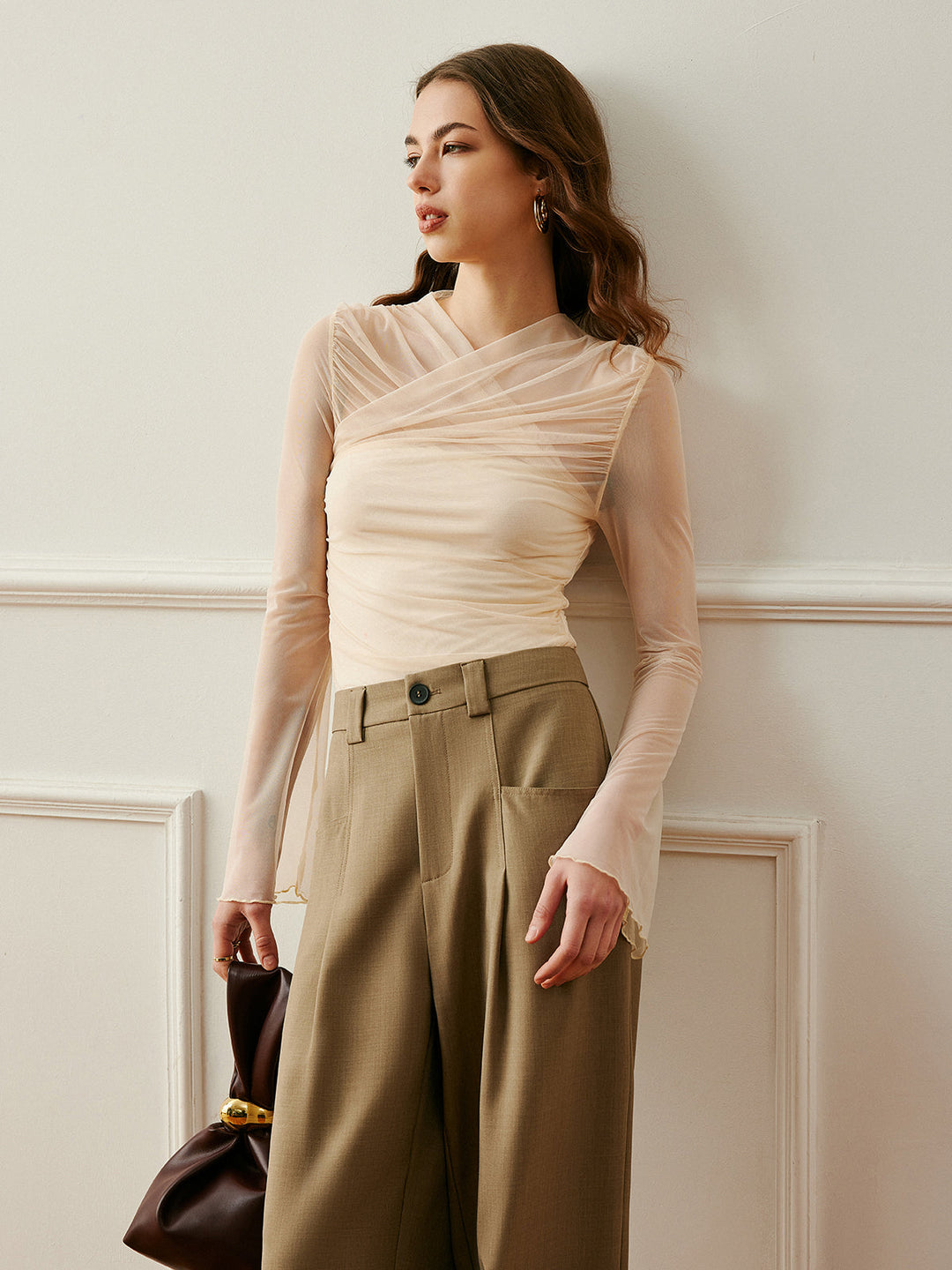 Şık Çapraz Bağlamalı Yarım Şeffaf Bluz - Svelte Chic