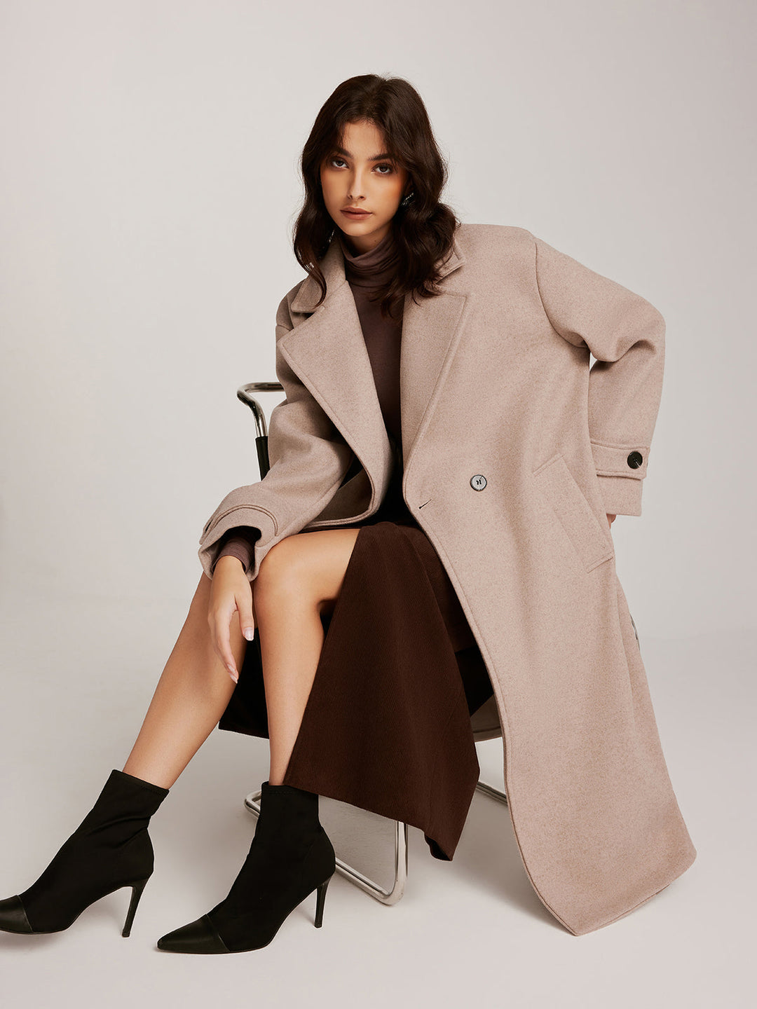 Düz Düğmeli Tweed Sıcak Kaban, kadın modası, şık kaban