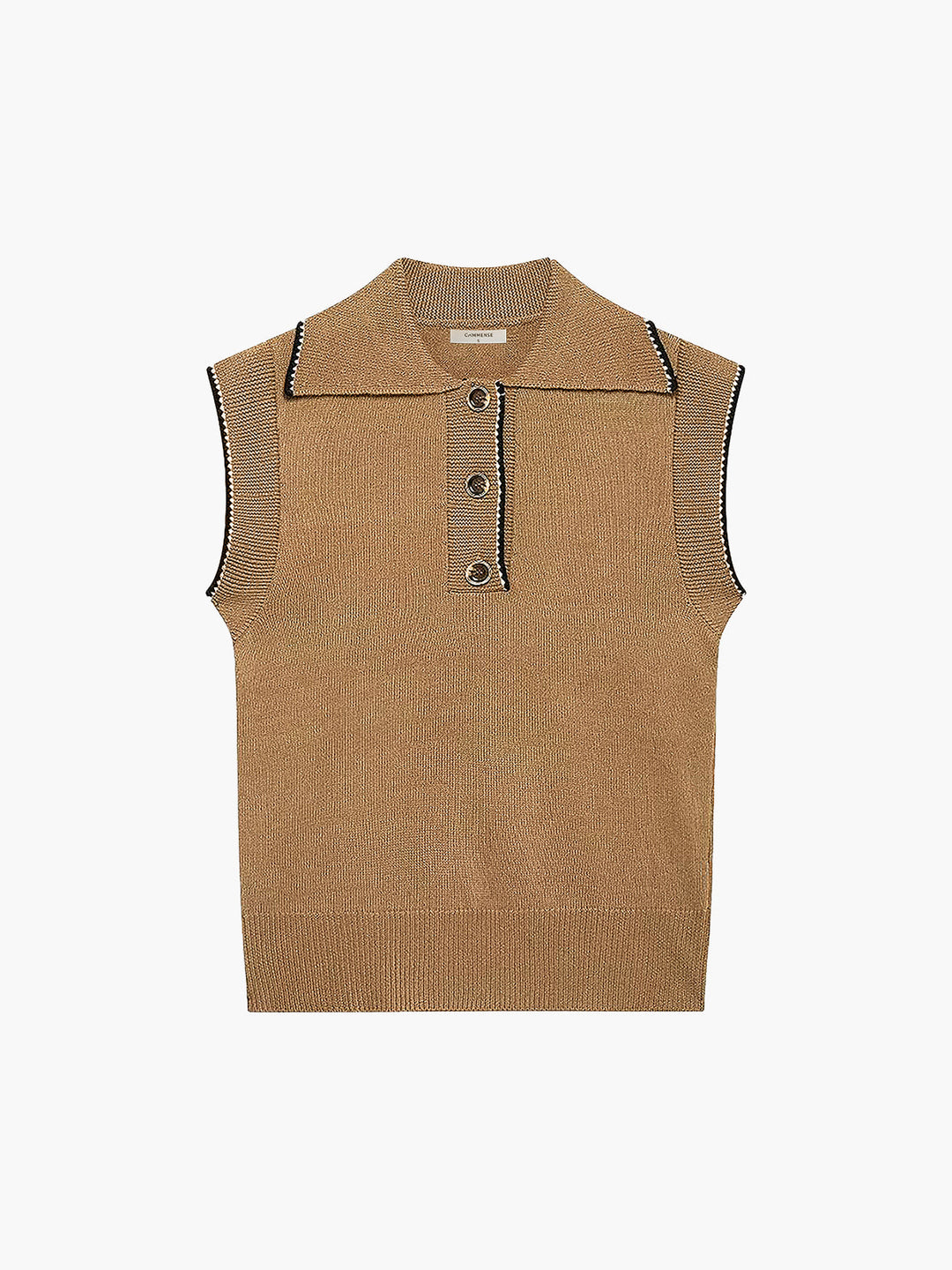 Şık Kontrast Dikişli Düğmeli Yaka Süveter Yelek