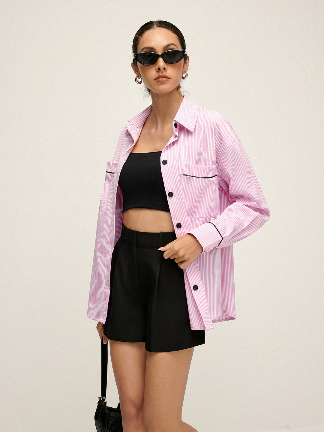 Kontrast Şeritli Yaka Gömlek, şık ve gündelik stil