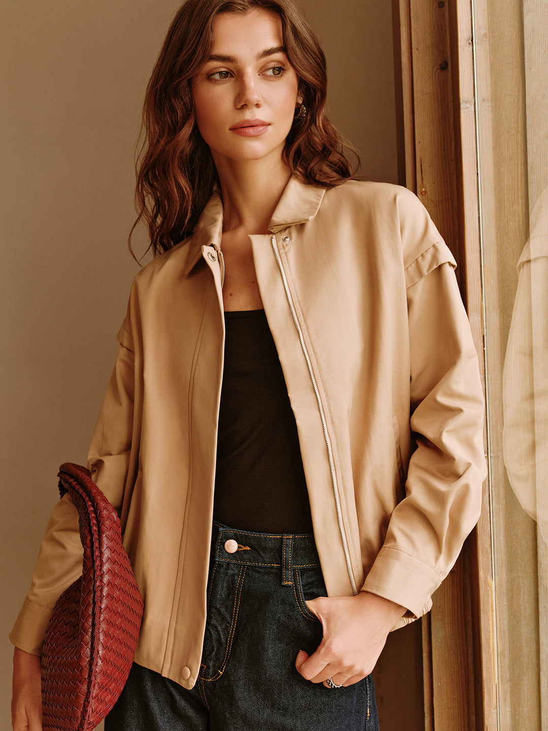 Düğmeli Fermuarlı Polo Ceket, gündelik stil için ideal