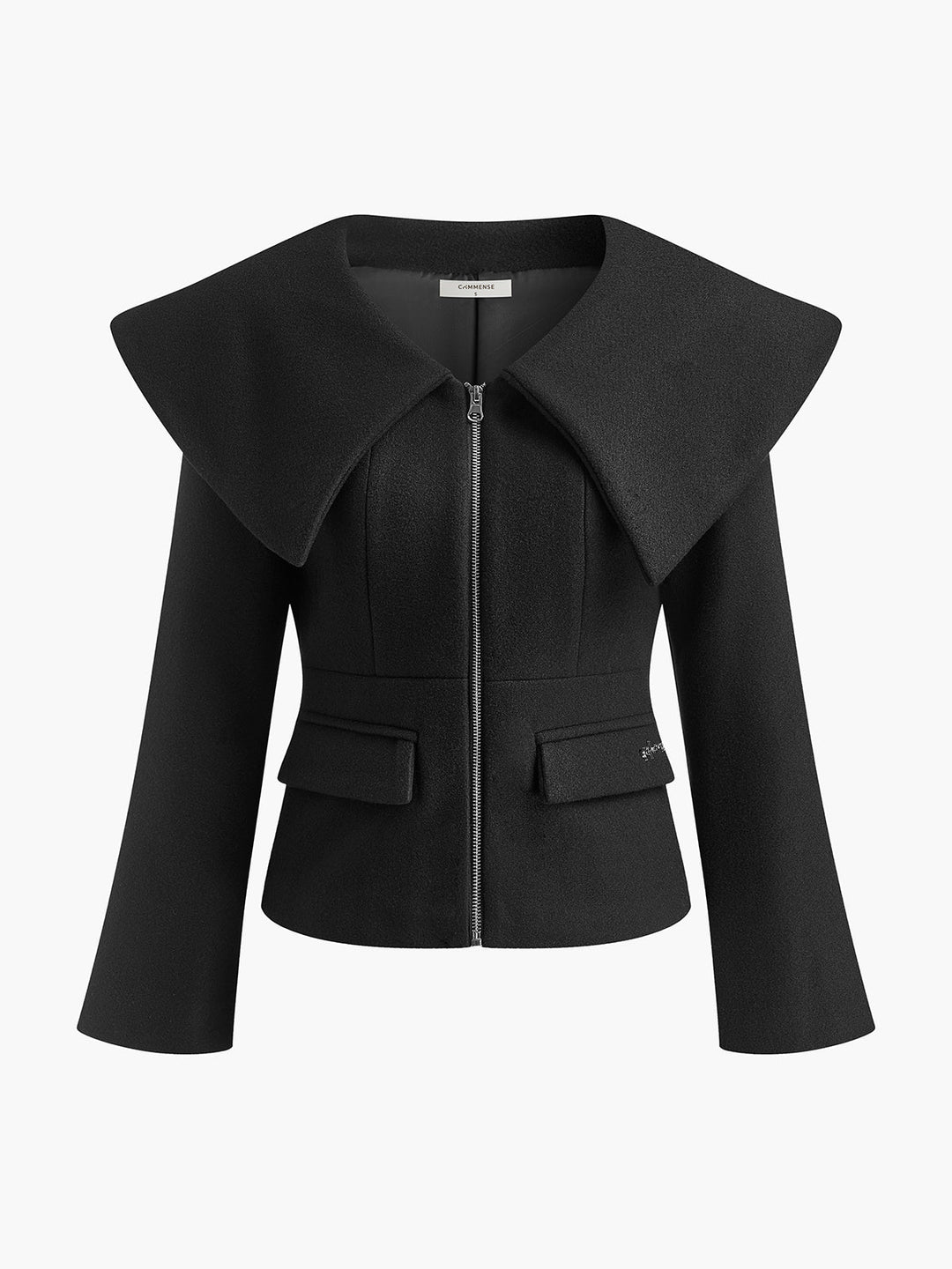 Oversized-Collar Slim Zipper Blazer, şık ve rahat tasarım