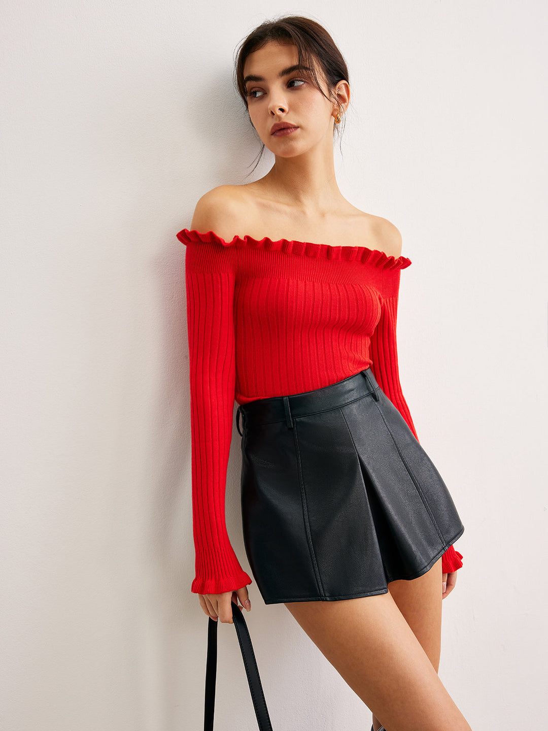 Soğuk Omuzlu Marul Kenar Bluz - Svelte Chic