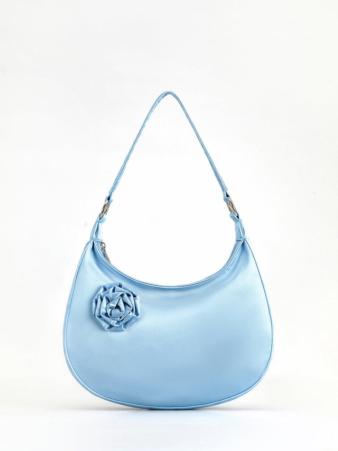 3D çiçek fermuarlı hilal çantası