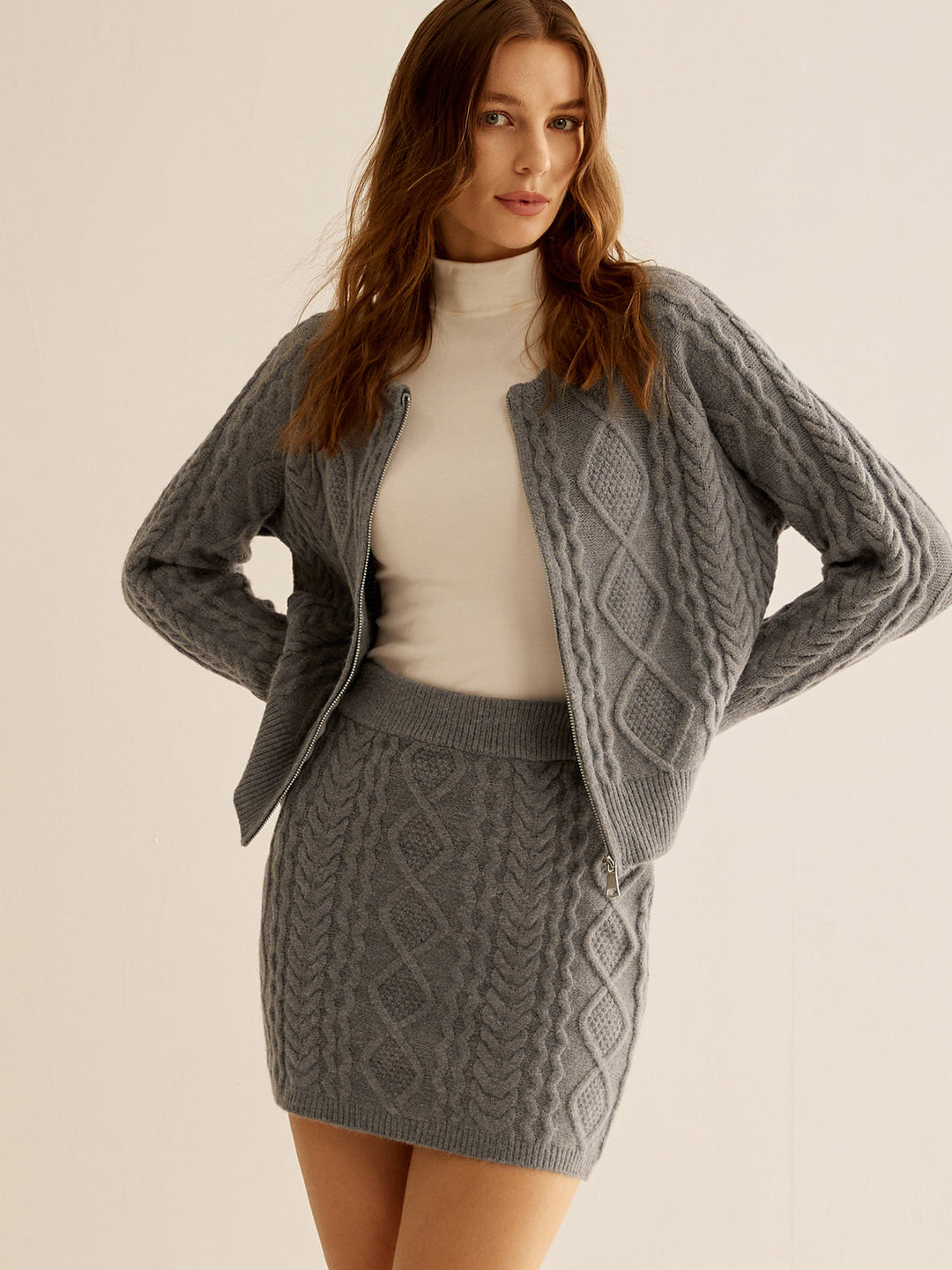 Örme Fermuarlı Dar Etek Takımı - Svelte Chic