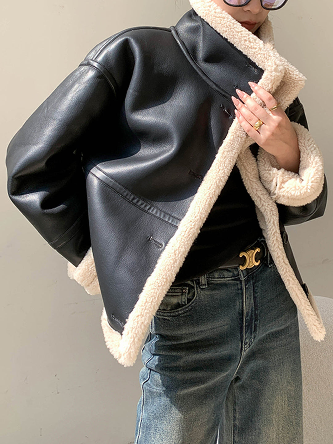 Polar astarlı sahte deri ceket