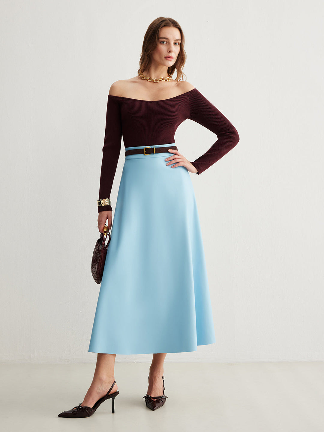 Kemer Olmadan Akışkan Fermuarlı PU Deri Etek