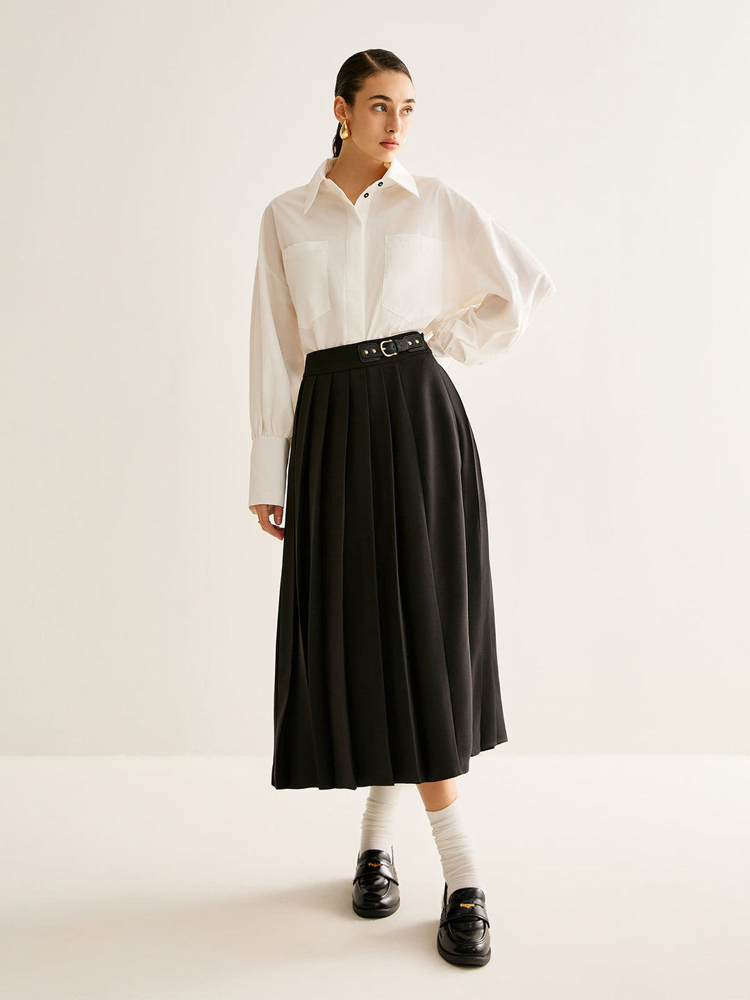 Çok Yönlü Kemer Tokalı Plise Etek - Svelte Chic