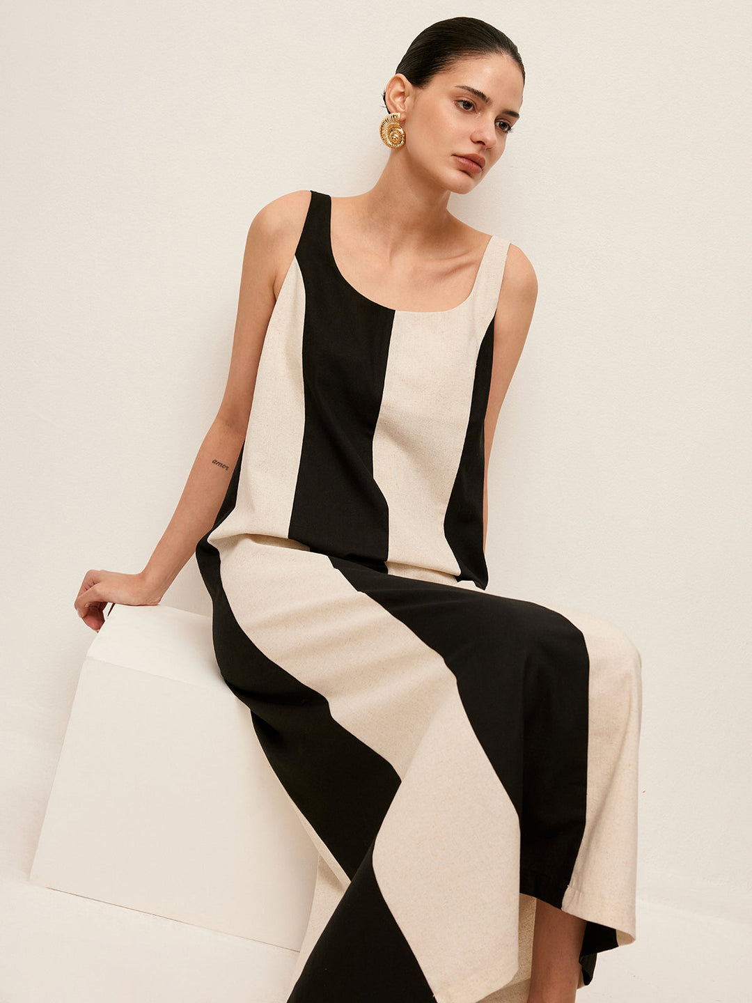 Şık Çizgili Kolsuz Elbise - Svelte Chic