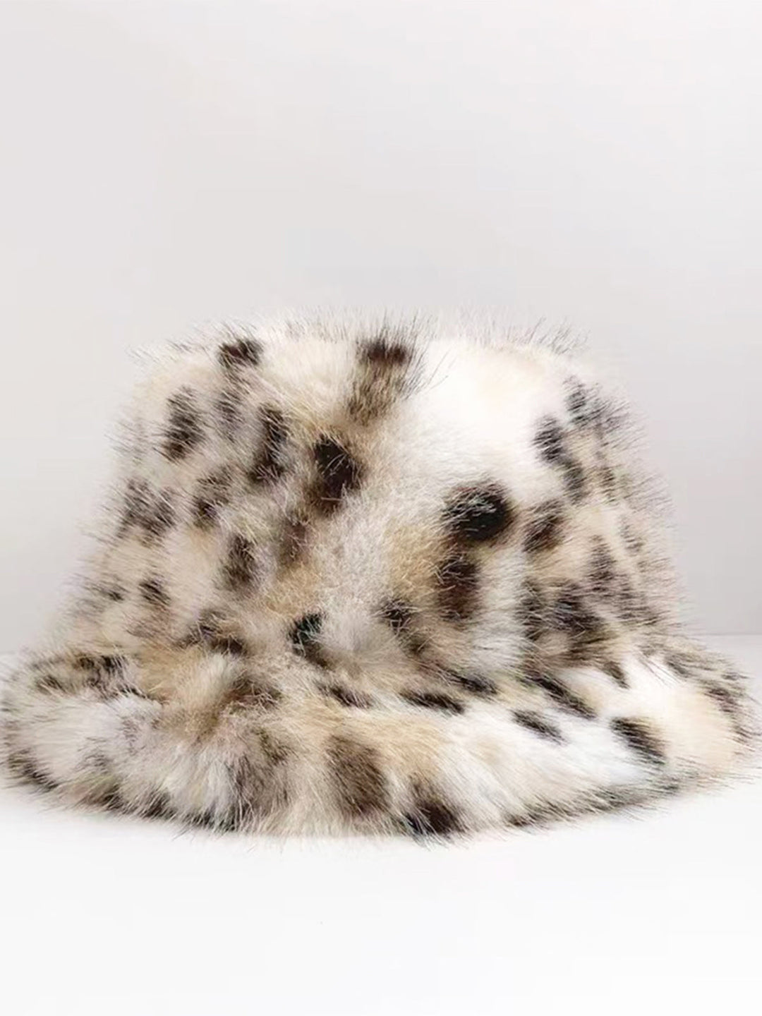 Şık Leopar Desenli Peluş Kova Şapka