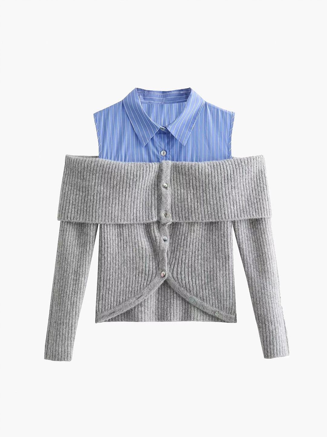 Svelte Chic 2'si 1 Arada Düğmeli Sırt Yaka Triko Üst