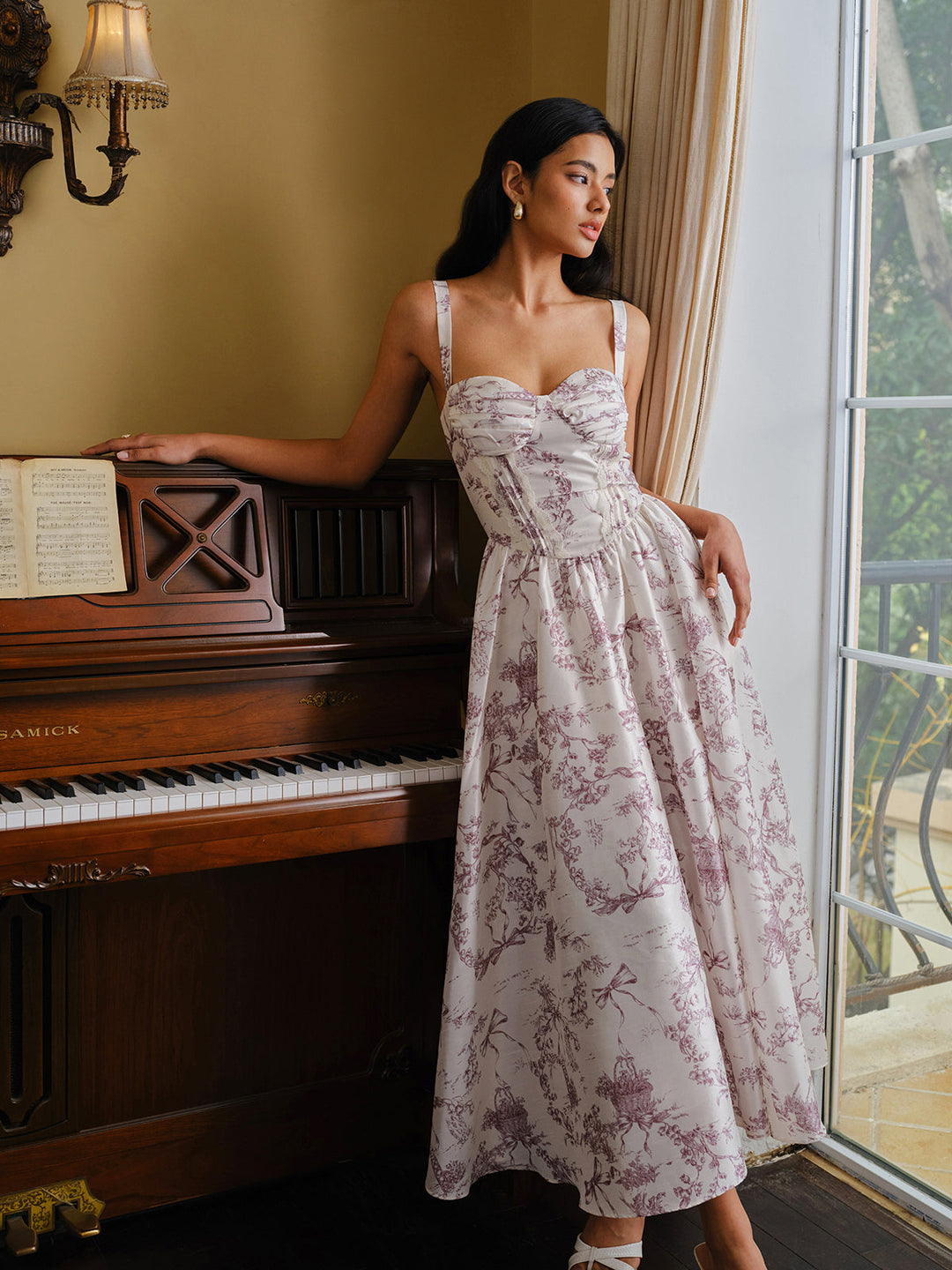 Şık Tuval Baskılı Korsaj Elbise