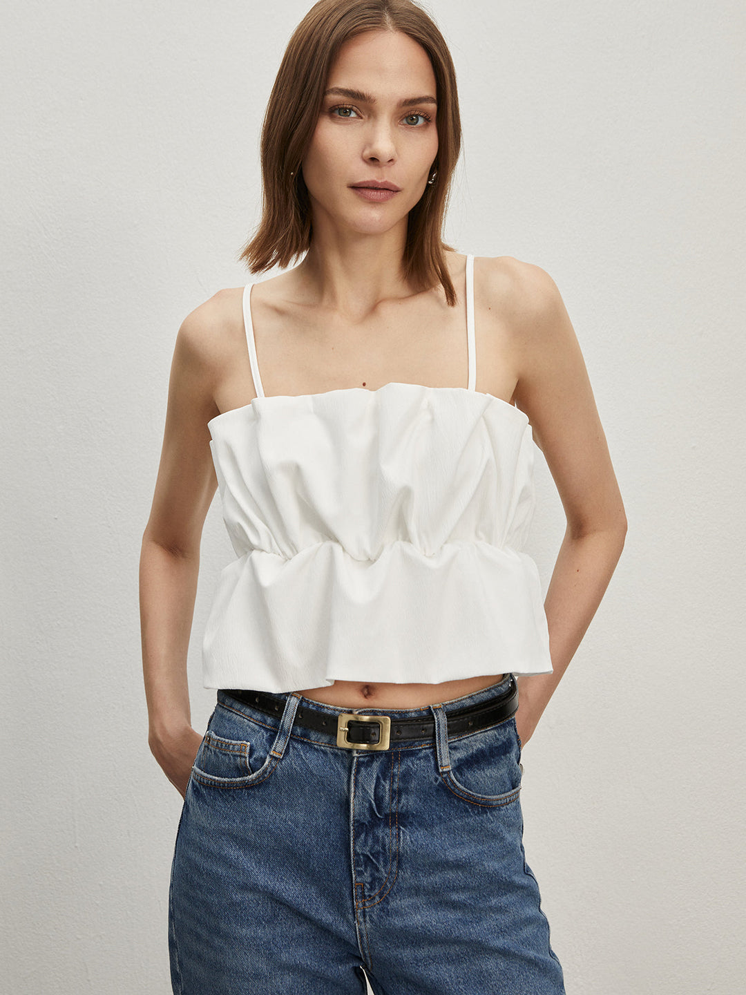 Büzgülü Spagetti Askılı Atlet - Romantik ve Şık Tasarım