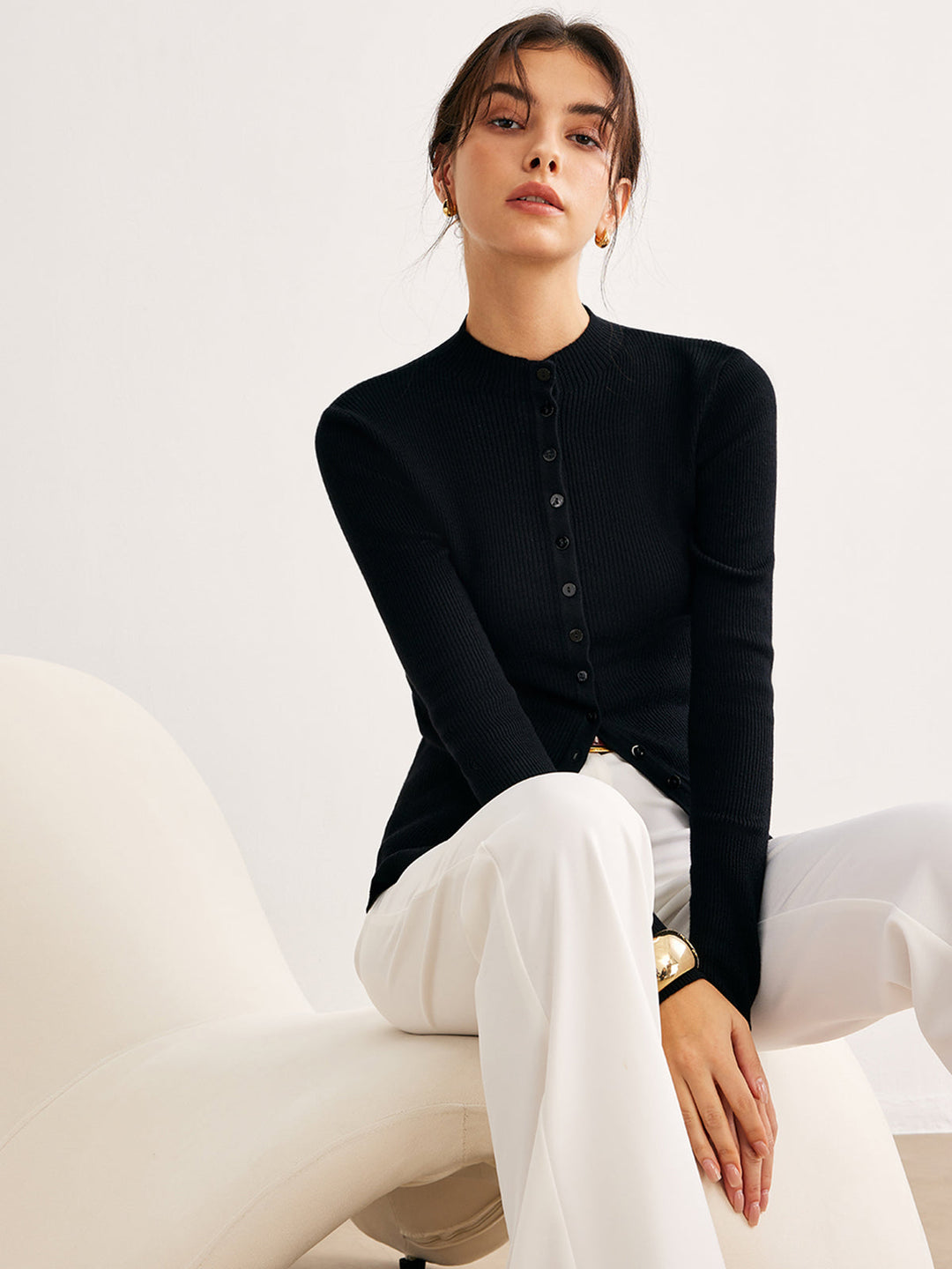 Şık Düğmeli Dar Kesim Triko Bluz - Svelte Chic