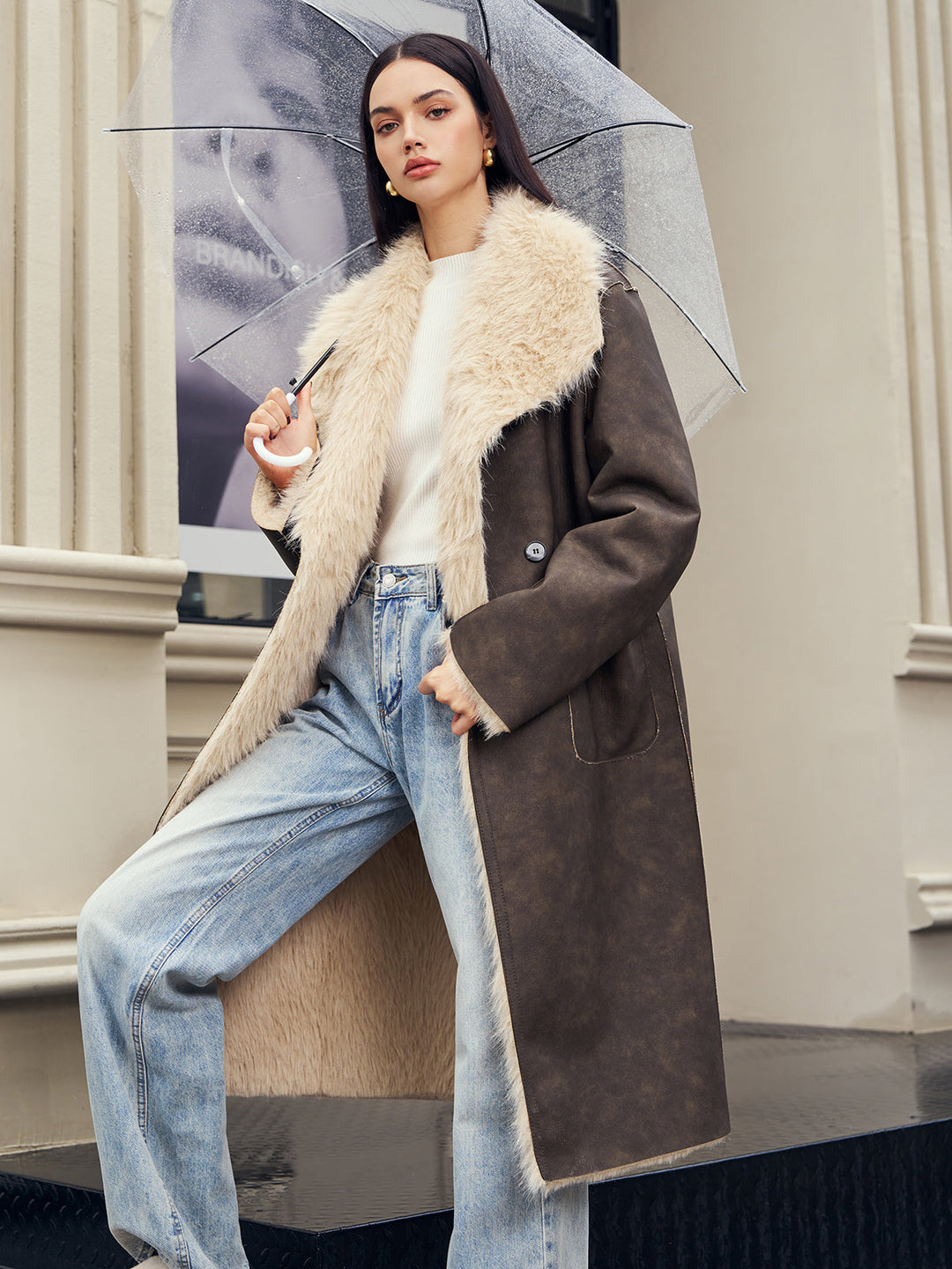 Kürklü Suni Deri Kış Kapüşonu, kadın modası, Svelte Chic
