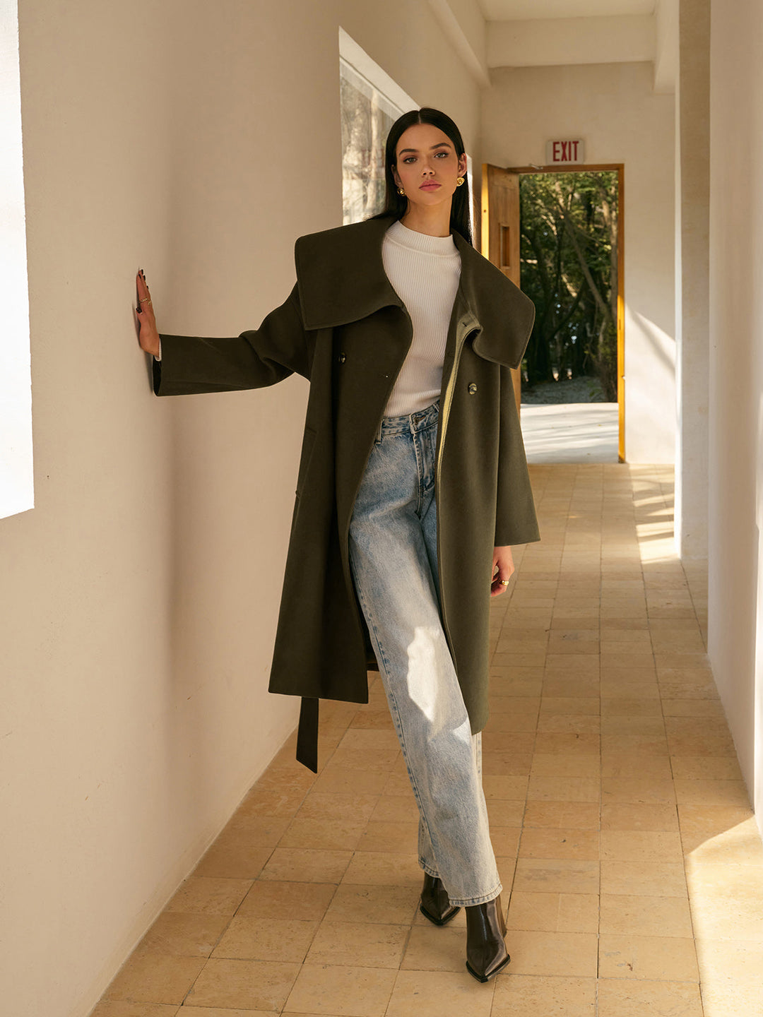 Şık Büyük Yaka Kemerli İpek Ceket - Svelte Chic